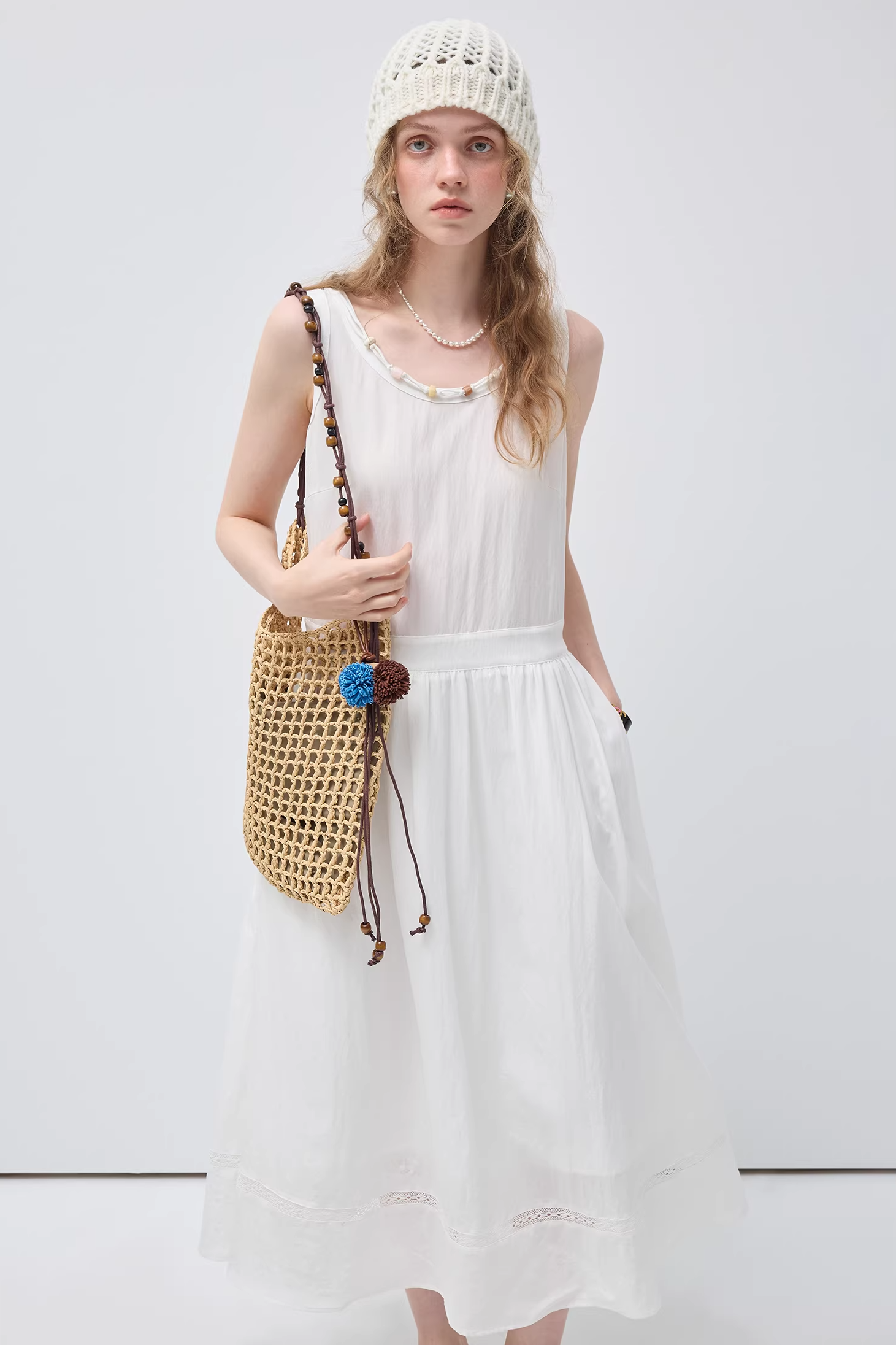 ビーズレースパッチワークベストドレスC3537