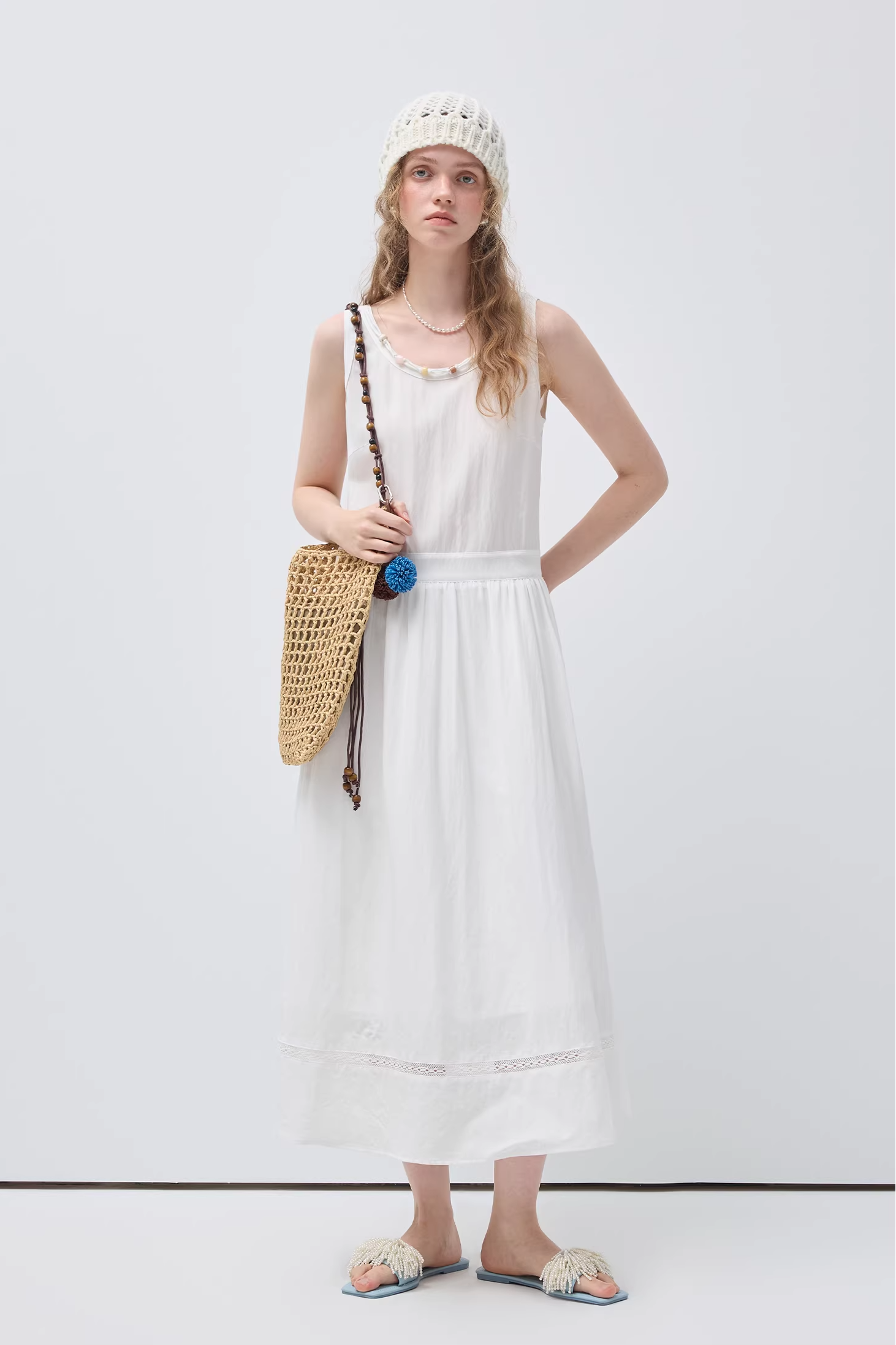 ビーズレースパッチワークベストドレスC3537