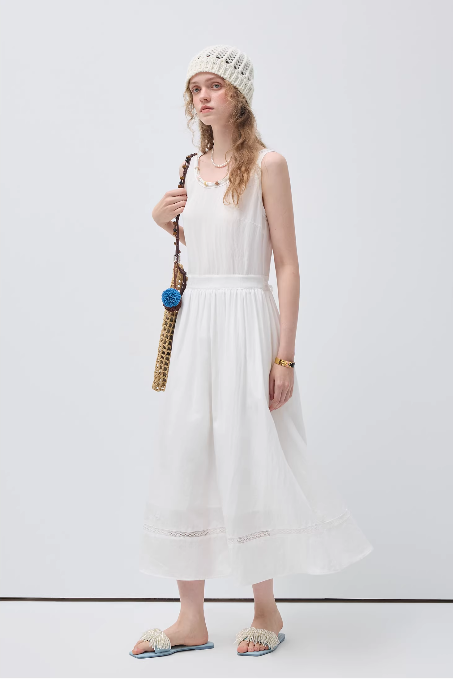 ビーズレースパッチワークベストドレスC3537