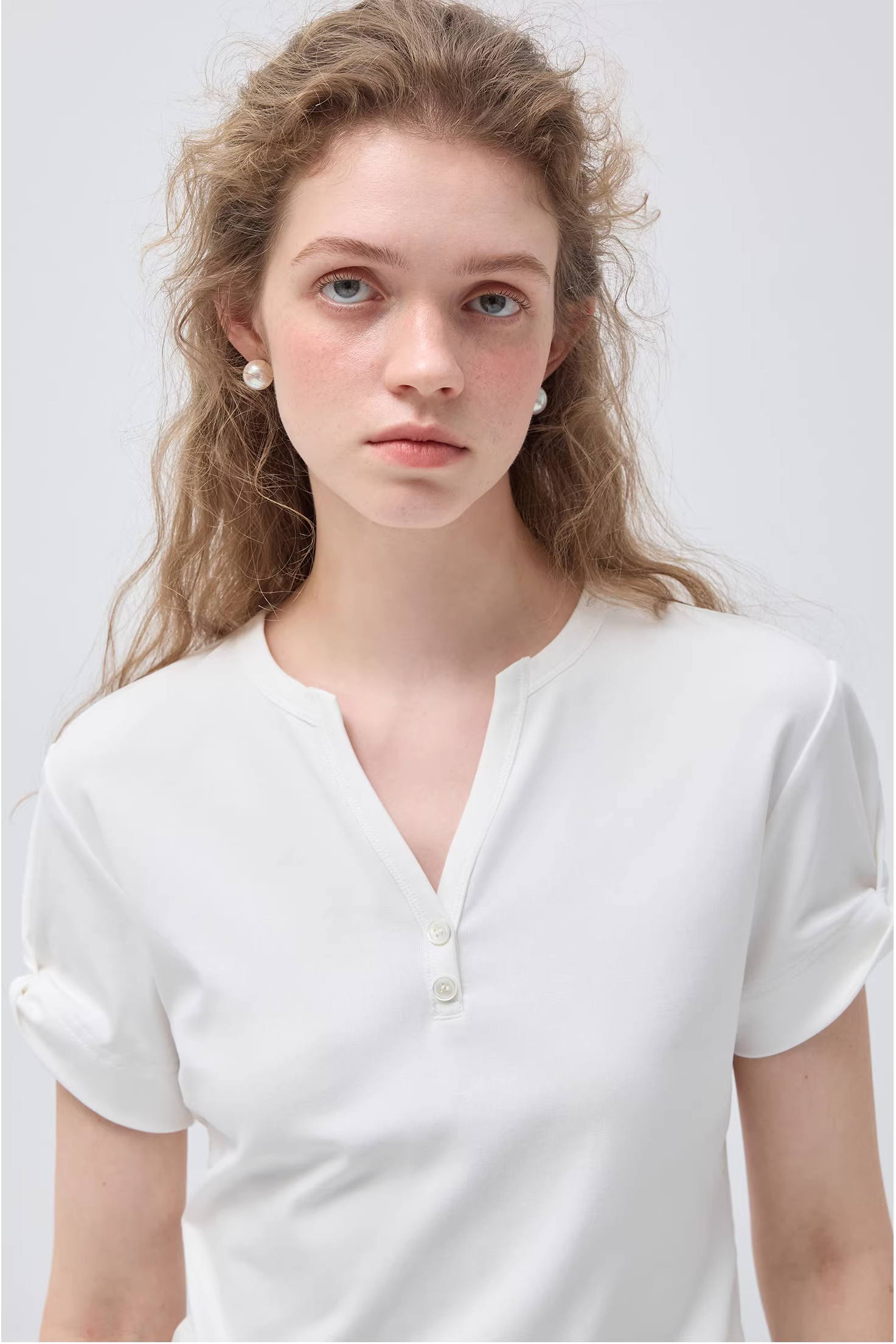 リトルVネックリンクル半袖TシャツC3542