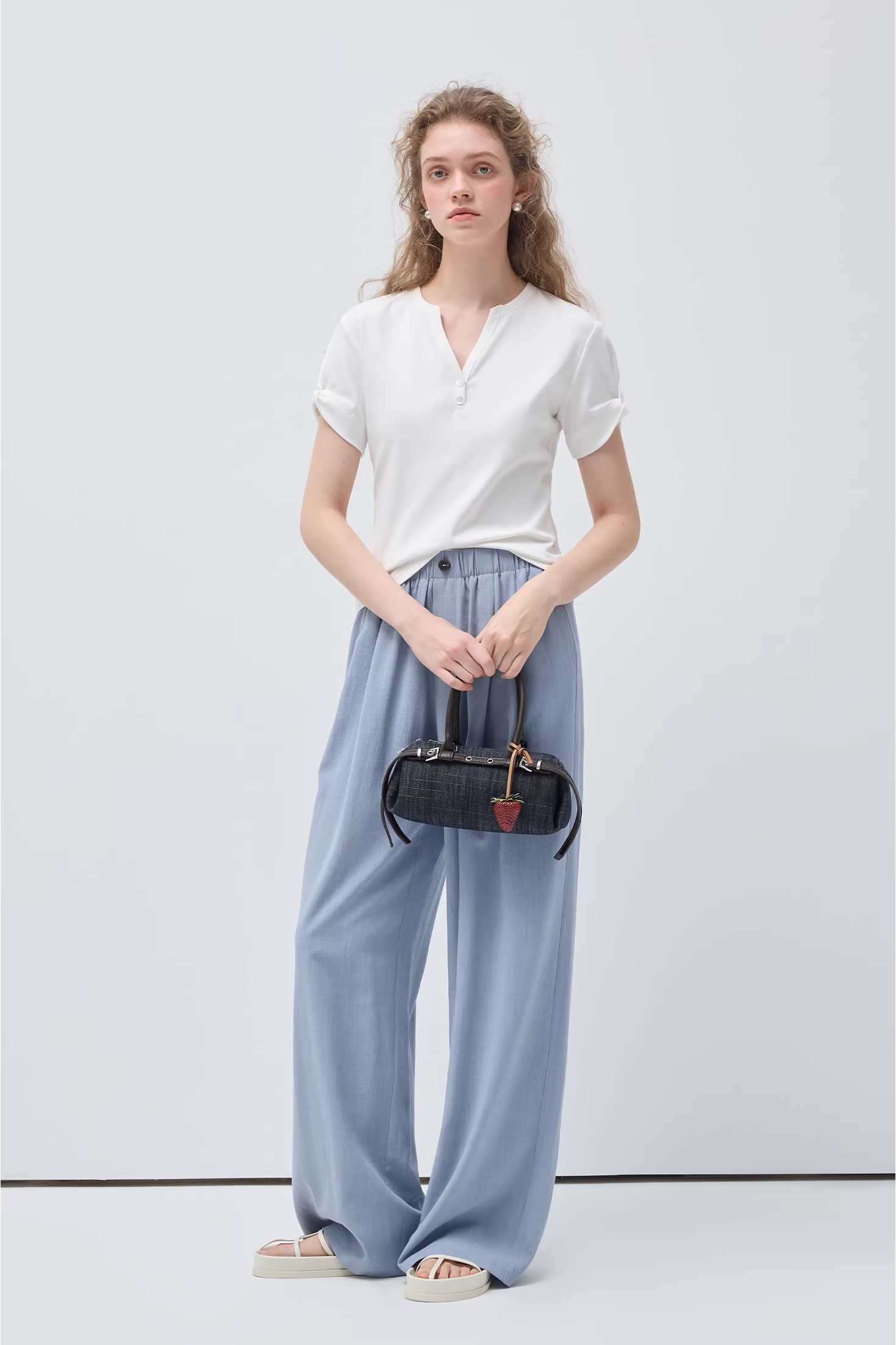 リトルVネックリンクル半袖TシャツC3542