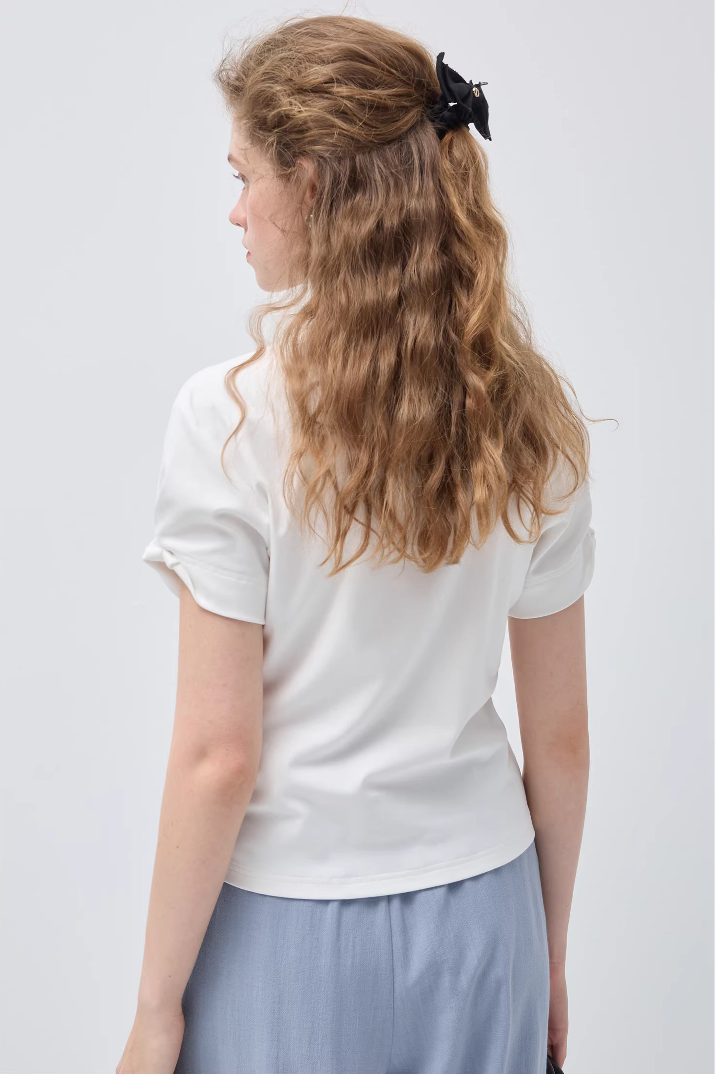 リトルVネックリンクル半袖TシャツC3542