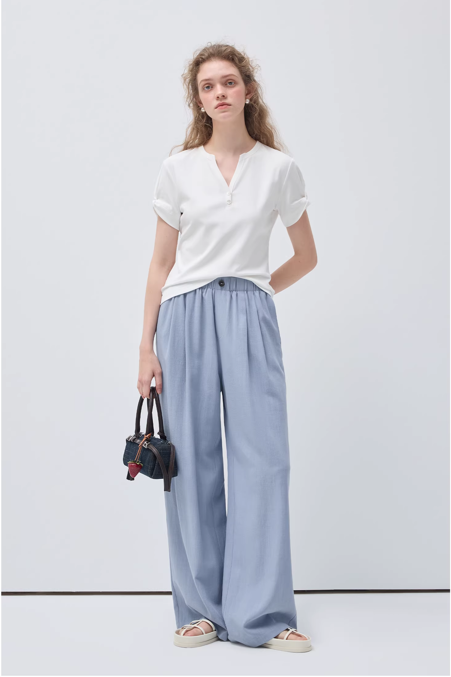 リトルVネックリンクル半袖TシャツC3542