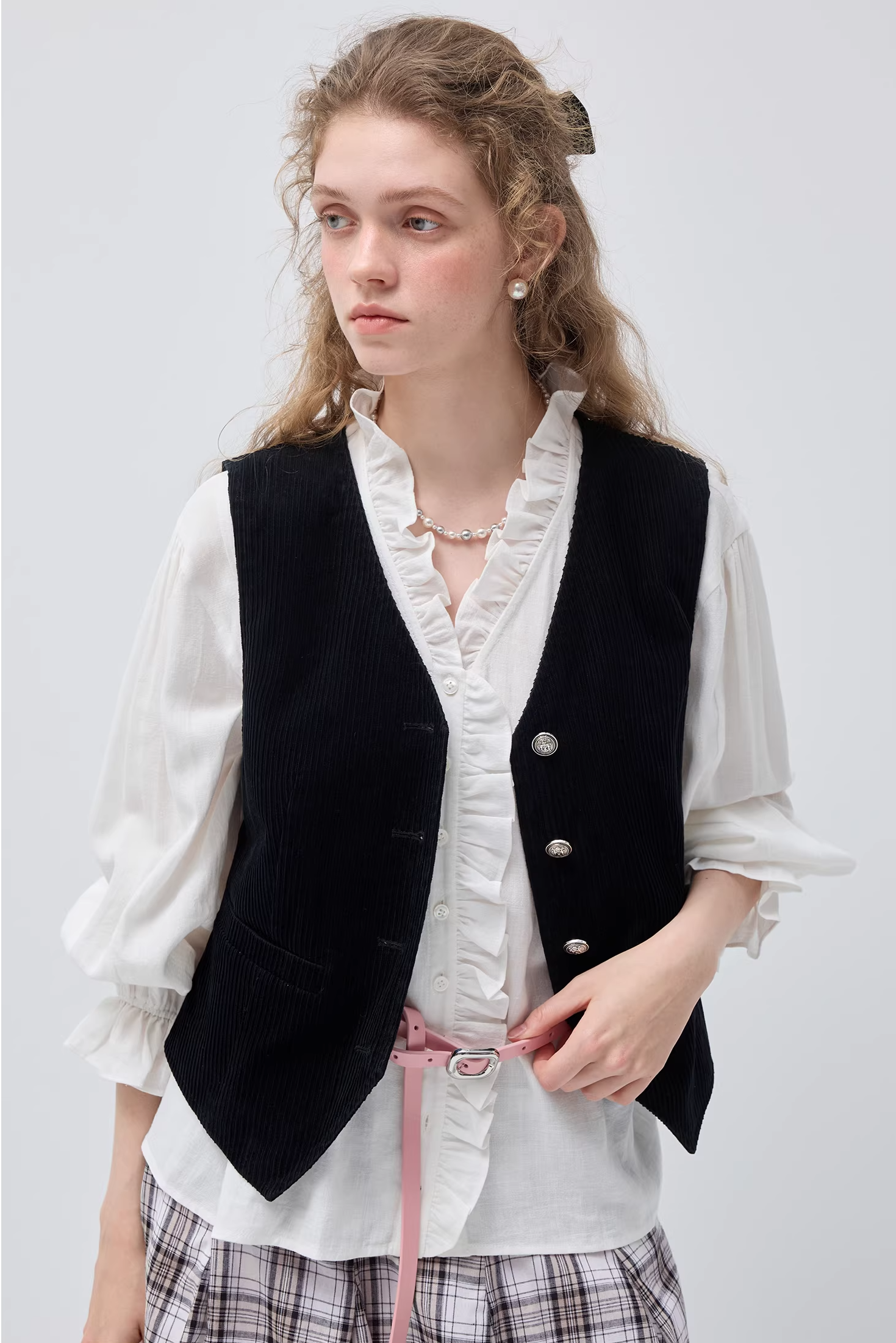 VネックスリムノースリーブベストC3546