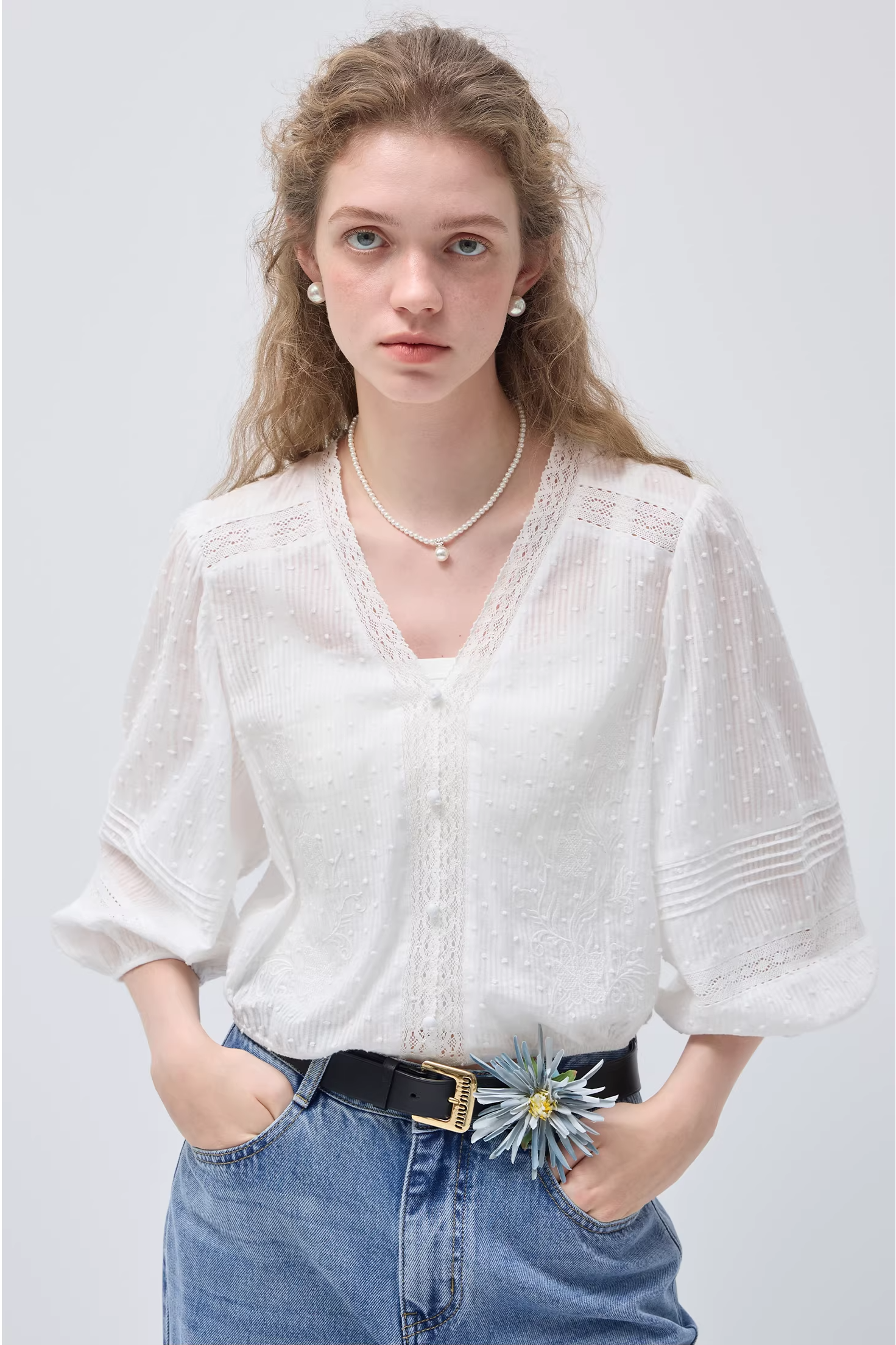 レースパッチワークシャツC3547