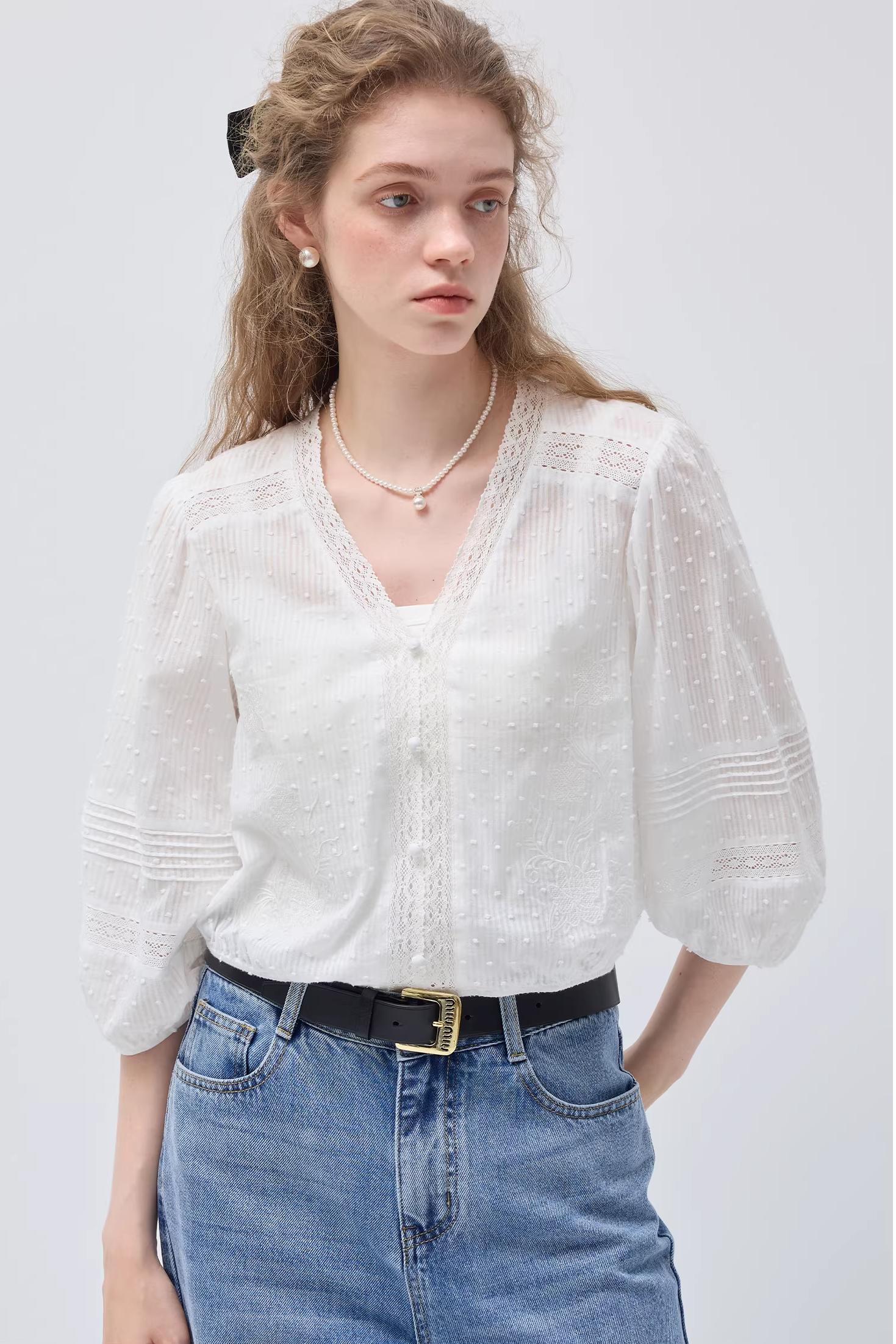 レースパッチワークシャツC3547