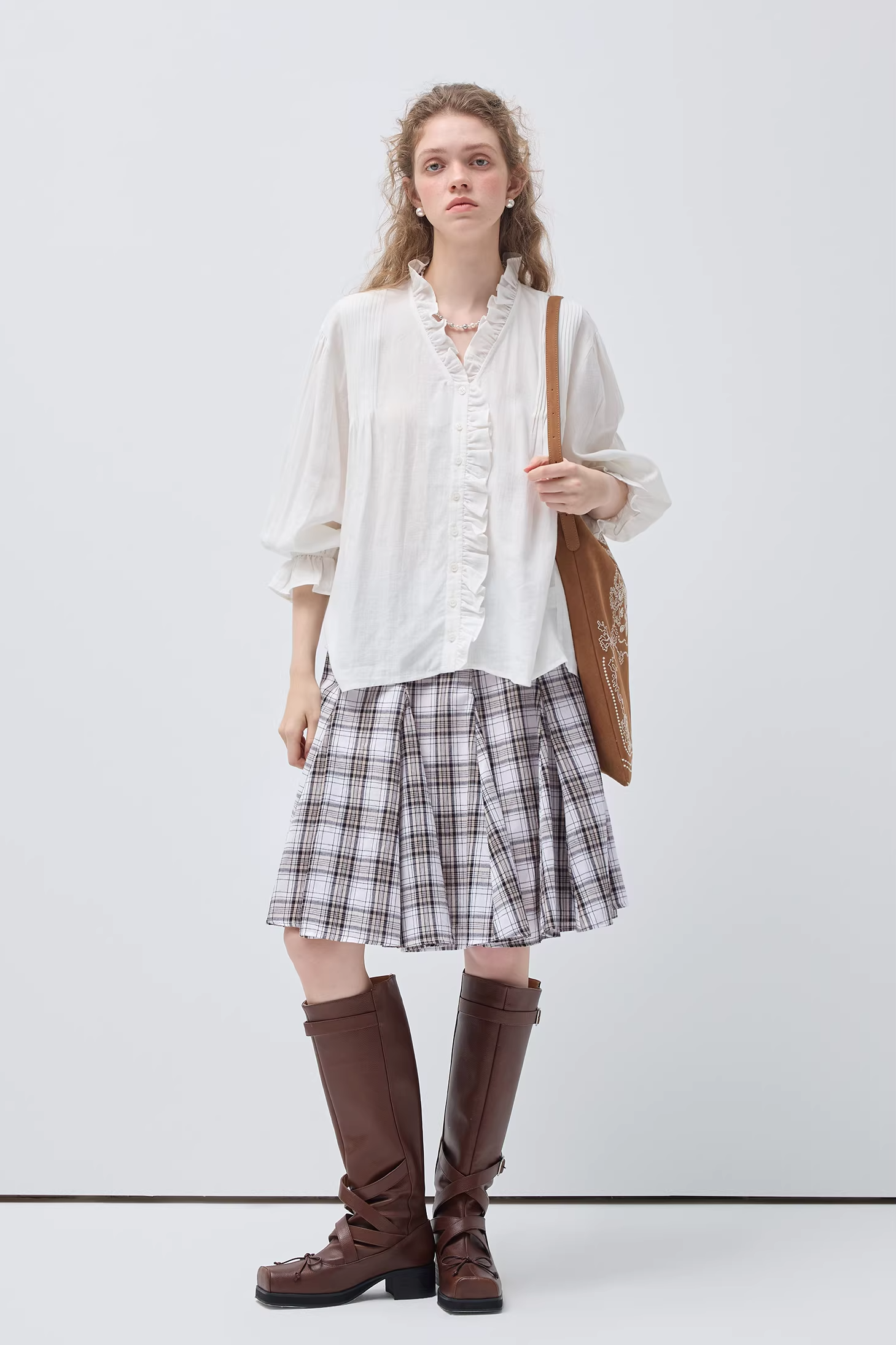 チェック柄コットンパッチワークスカートC3553