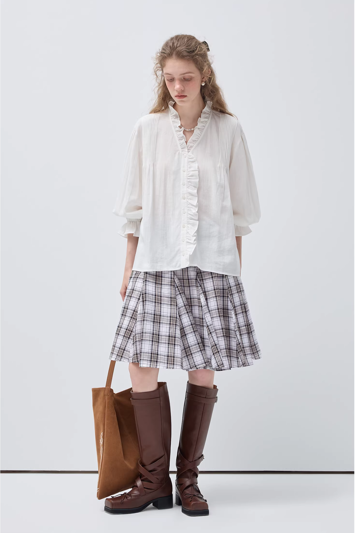 チェック柄コットンパッチワークスカートC3553