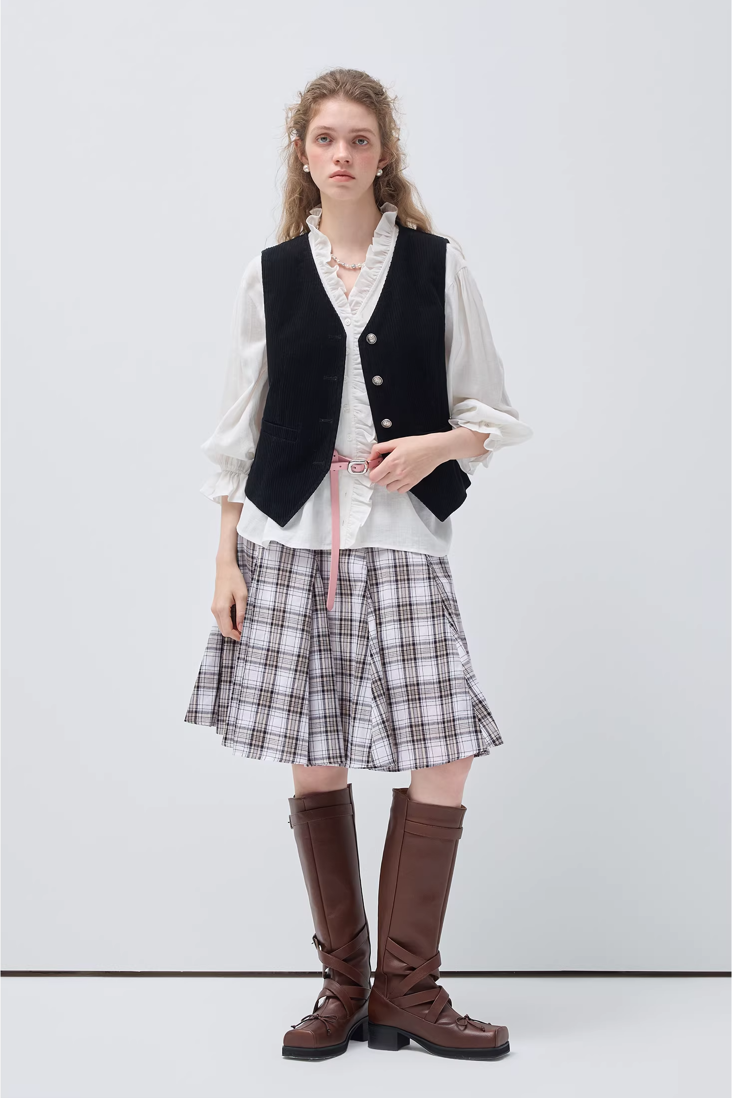 チェック柄コットンパッチワークスカートC3553