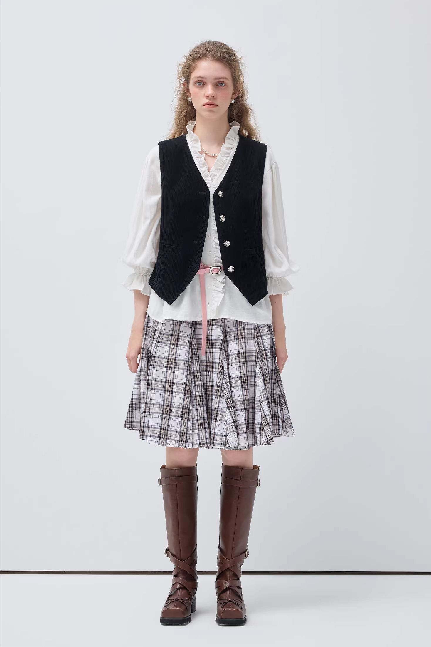 チェック柄コットンパッチワークスカートC3553