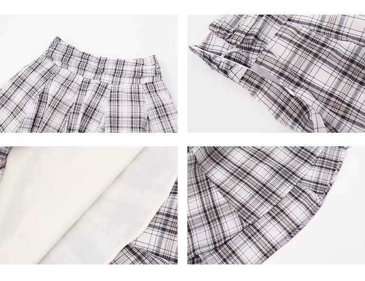 チェック柄コットンパッチワークスカートC3553