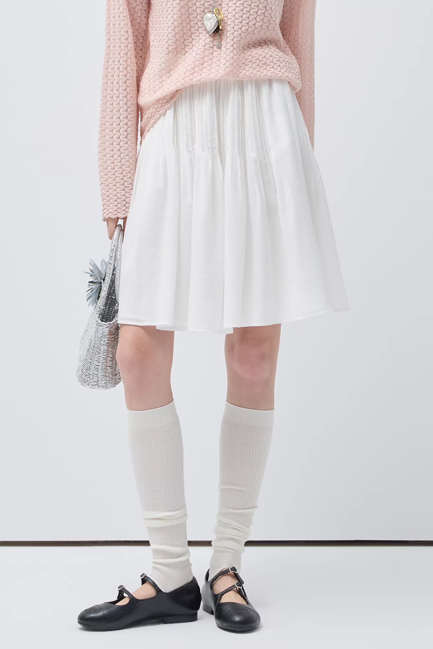 ピュアホワイトミニマルデザインスカートC3563