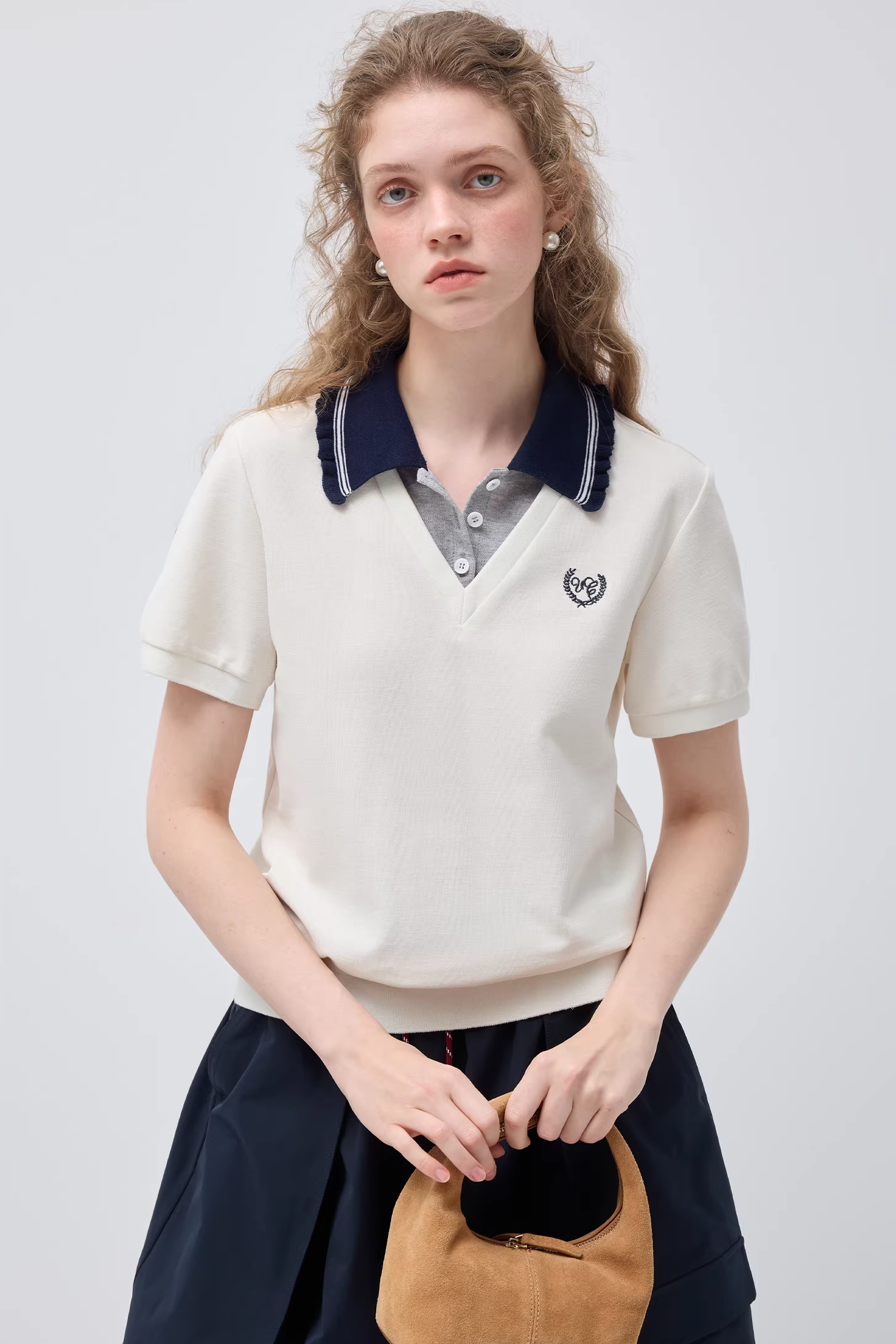 フェイクツーピースコントラストポロシャツC3564