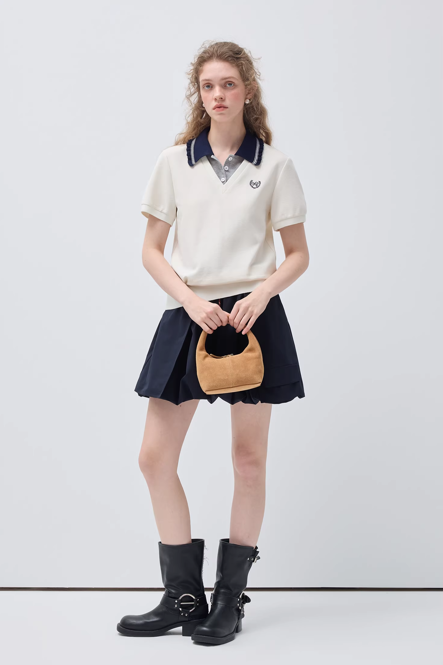 フェイクツーピースコントラストポロシャツC3564