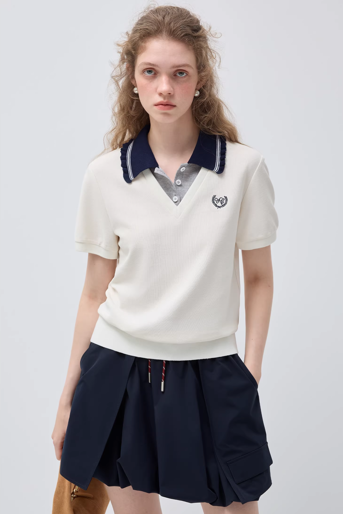 フェイクツーピースコントラストポロシャツC3564