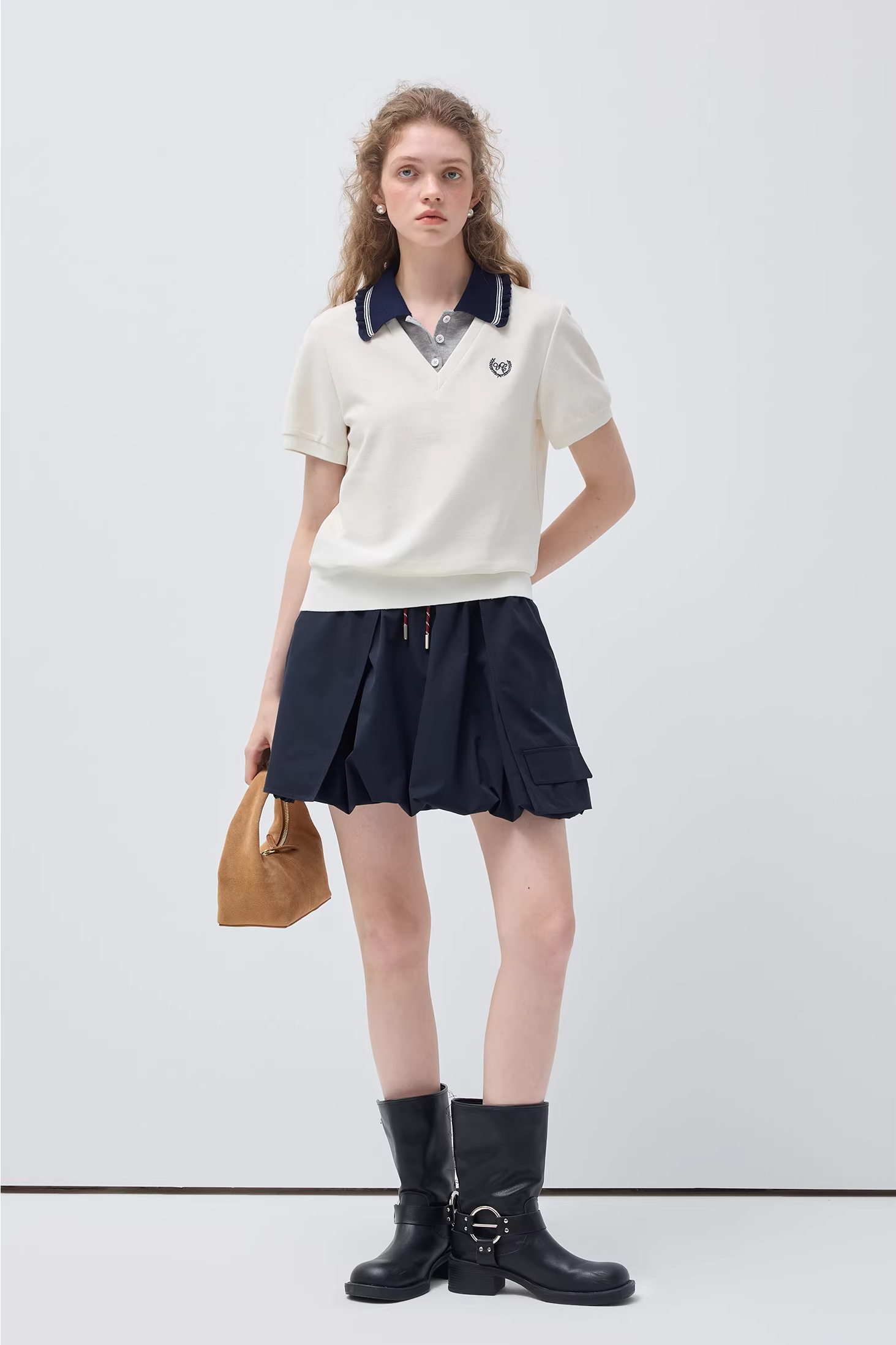 フェイクツーピースコントラストポロシャツC3564