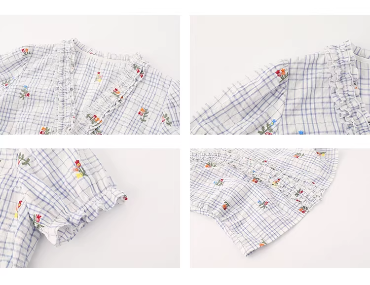 Vネックファンガスエッジチェック柄シャツ×スカートC3611