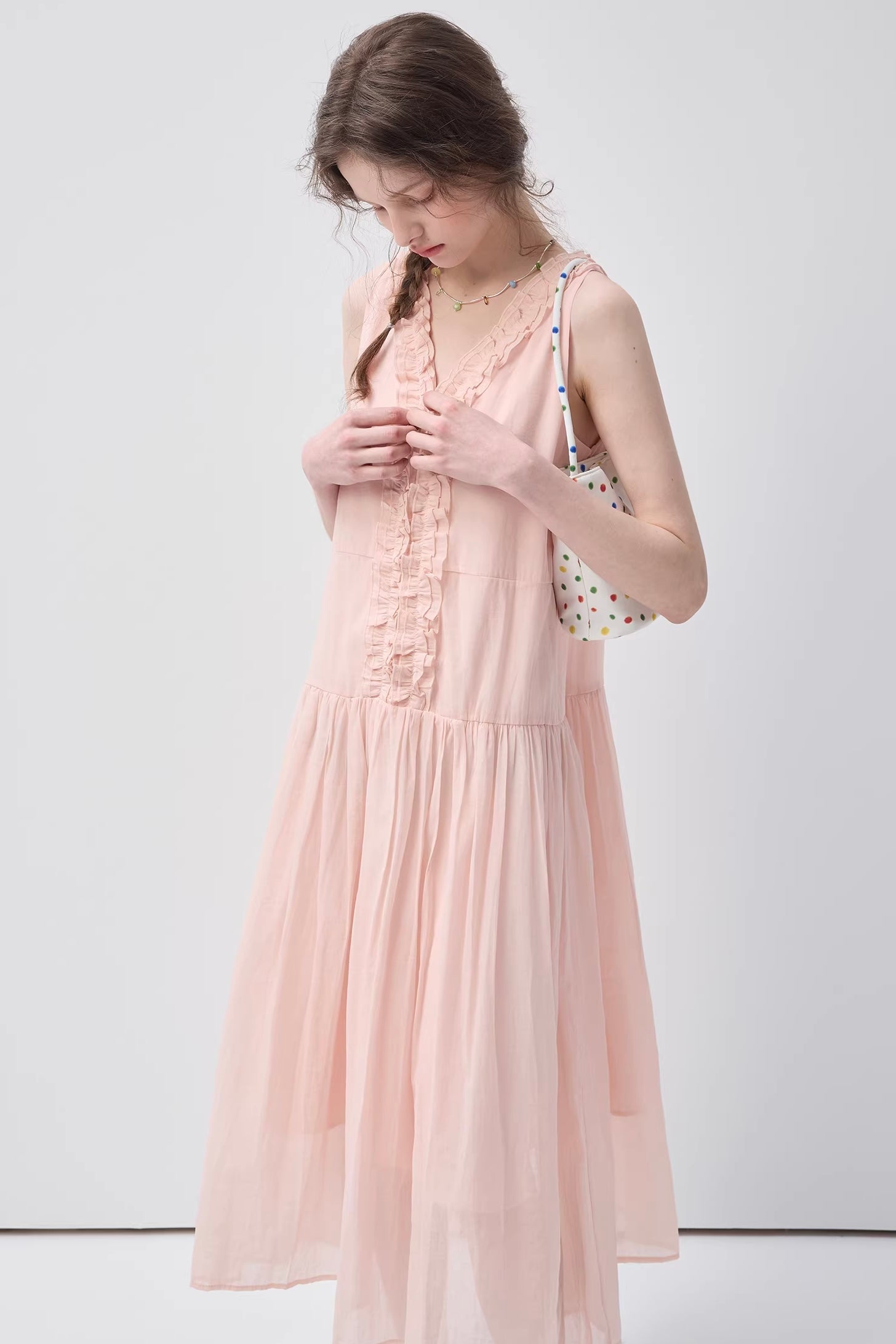 パステルノースリーブフリルドレスC3639