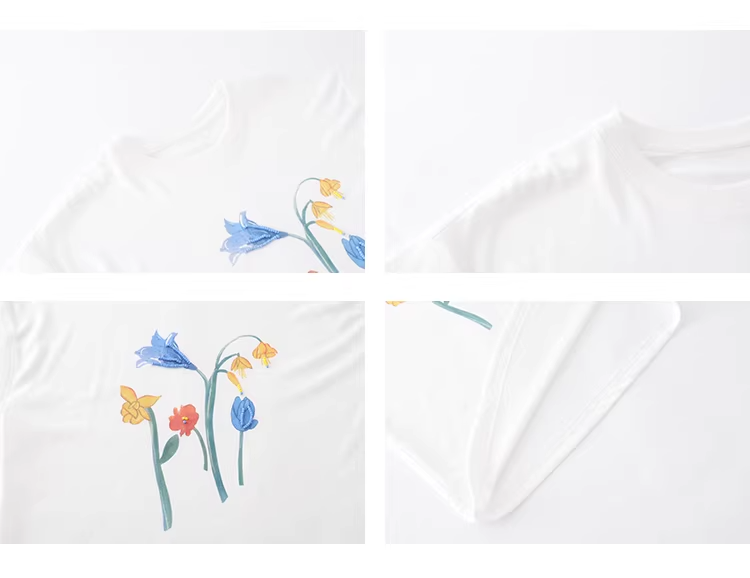ビーズディテール フラワープリントTシャツC3642