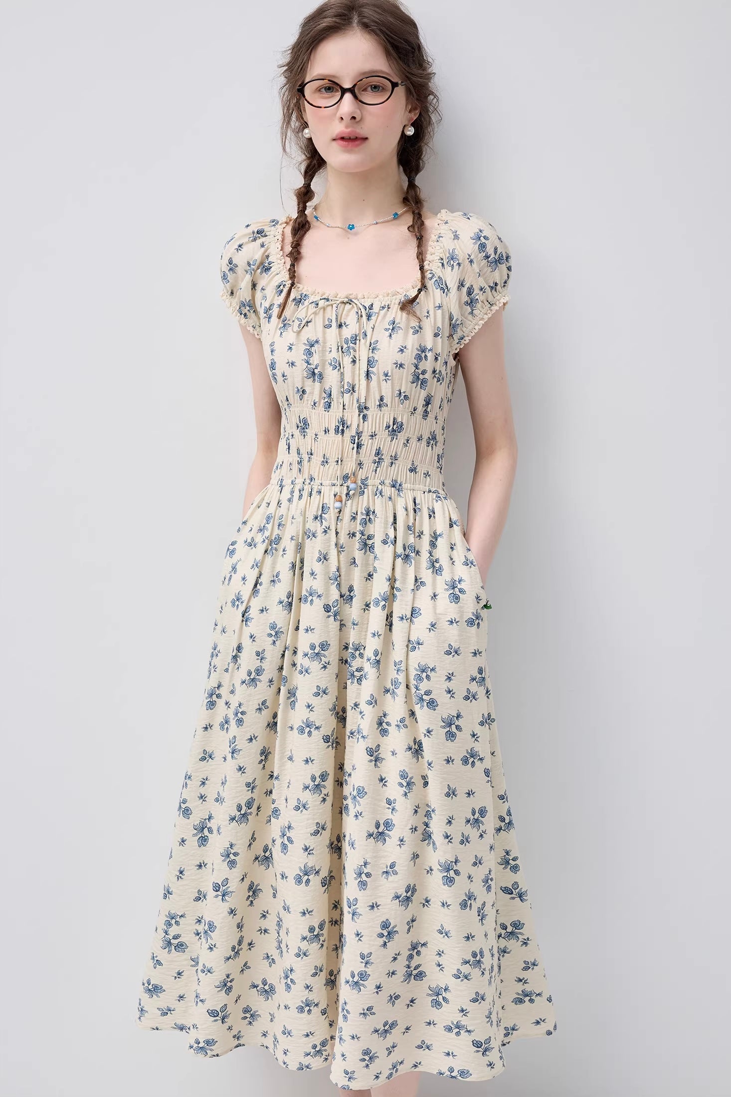 フレンチフラワースクエアネックワンピースC3648