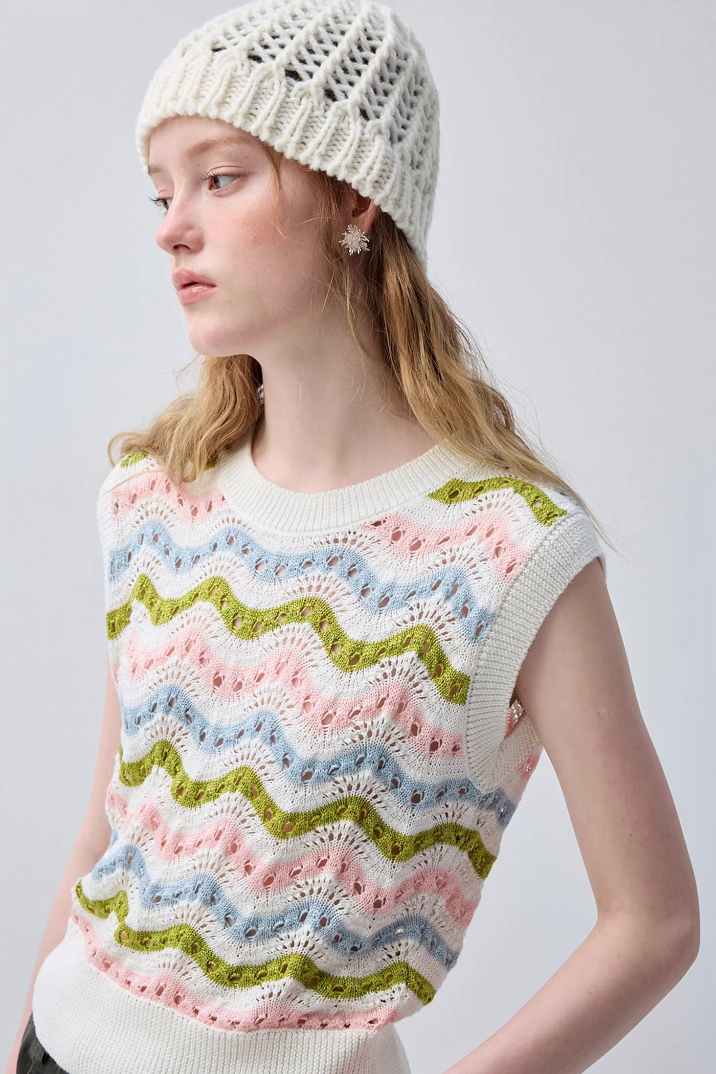 マルチカラーアクセントストライプニットトップスC3656