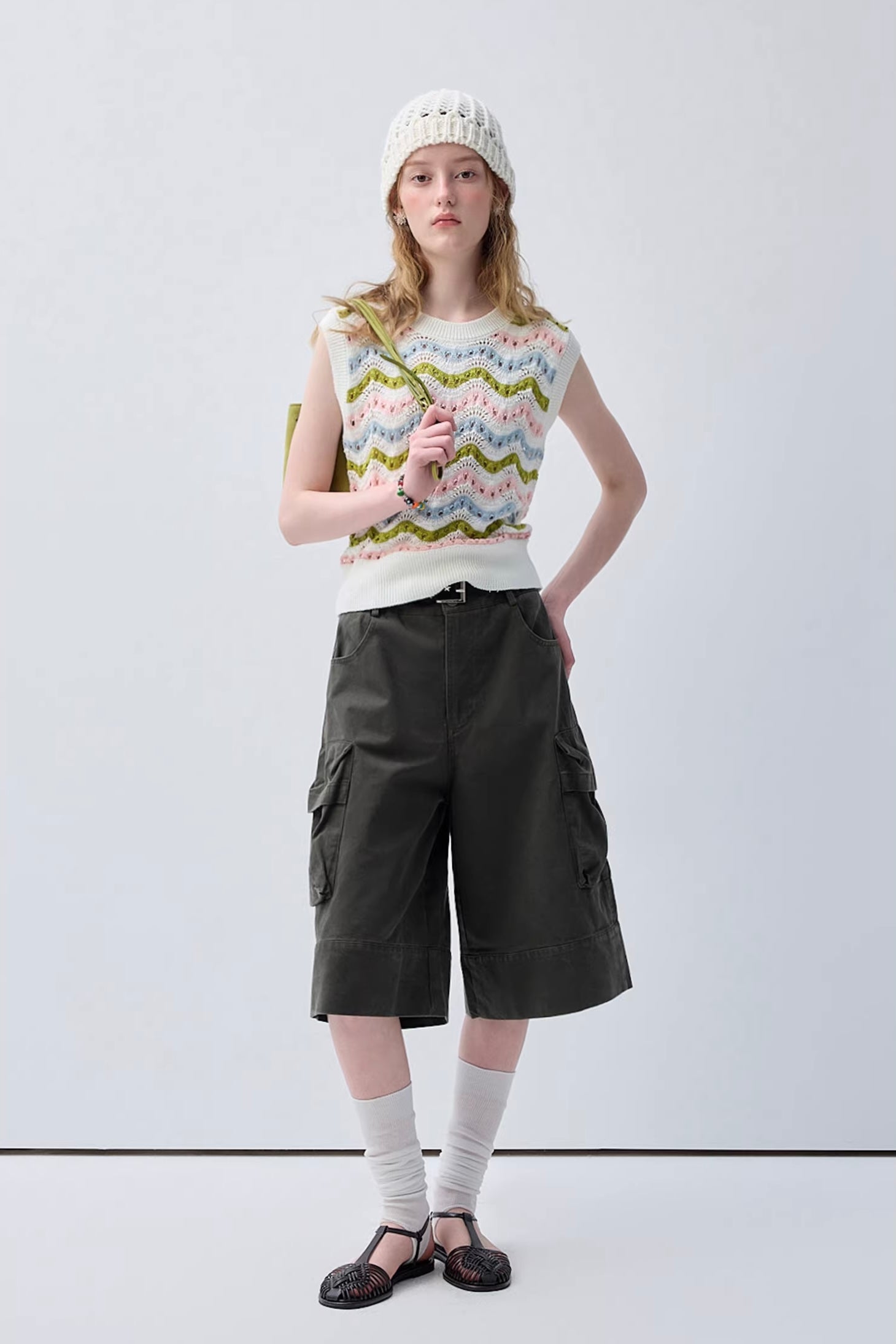 マルチカラーアクセントストライプニットトップスC3656