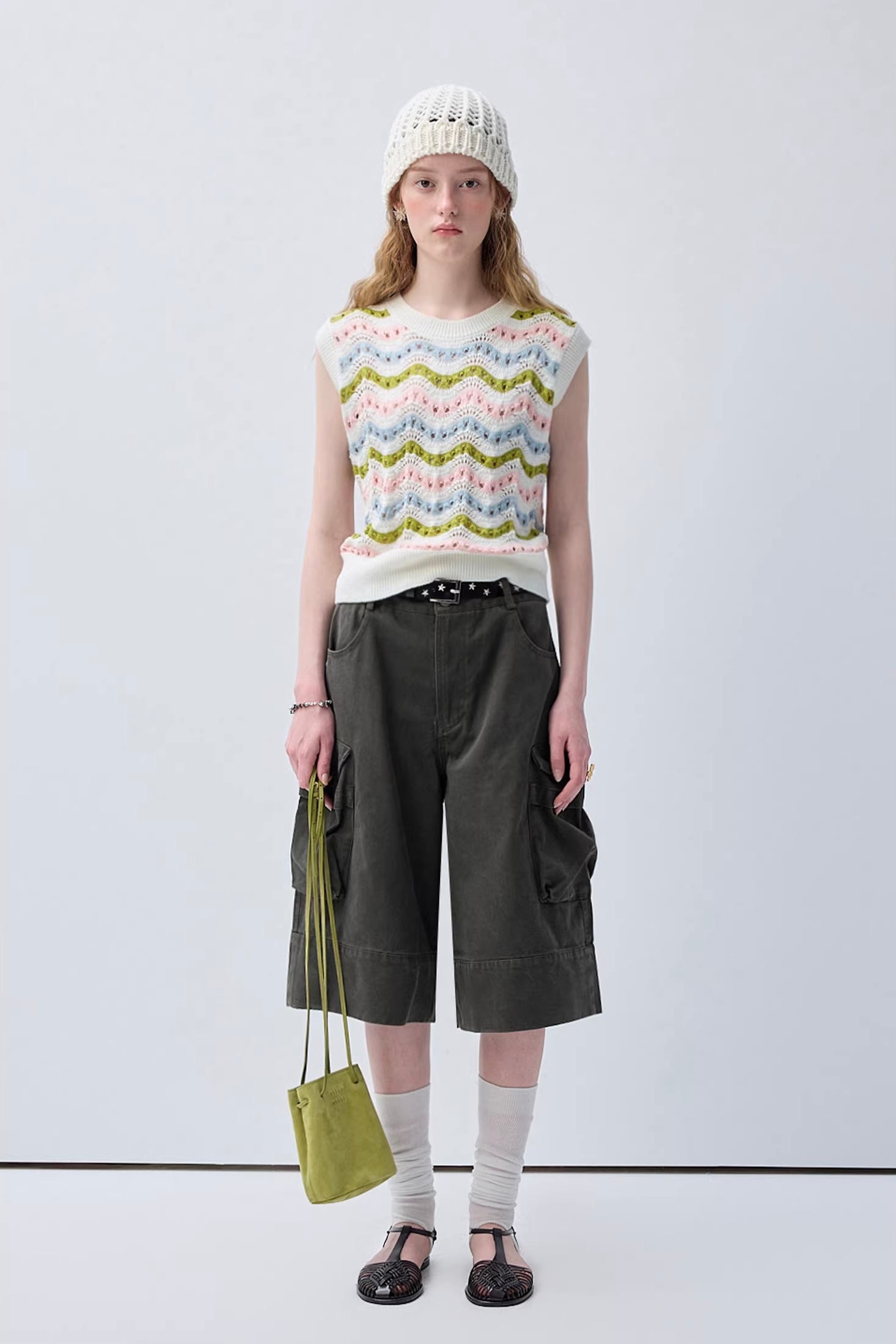 マルチカラーアクセントストライプニットトップスC3656