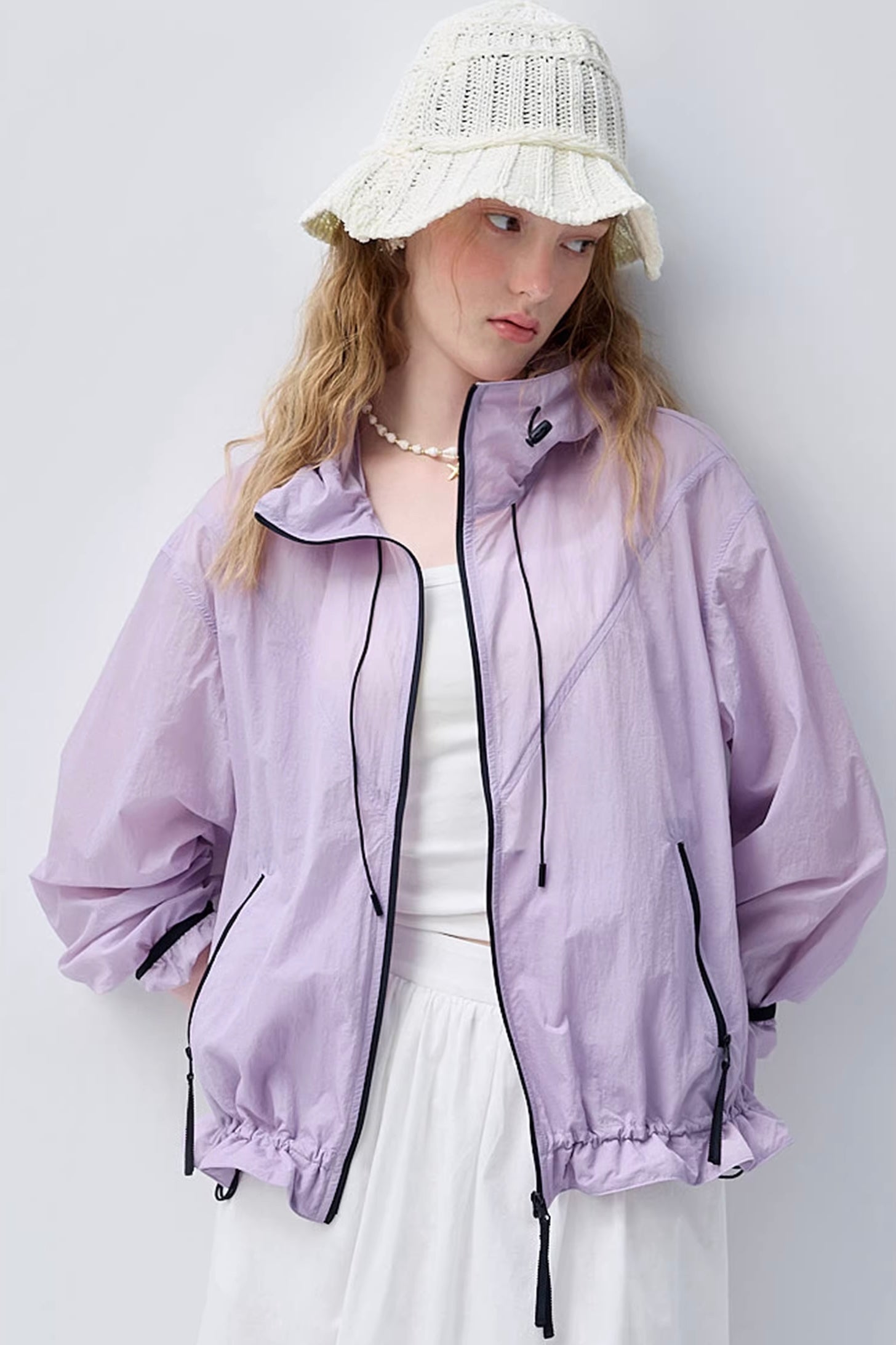 プリーツテクスチャー裾ギャザーデザイン春アウターC3659