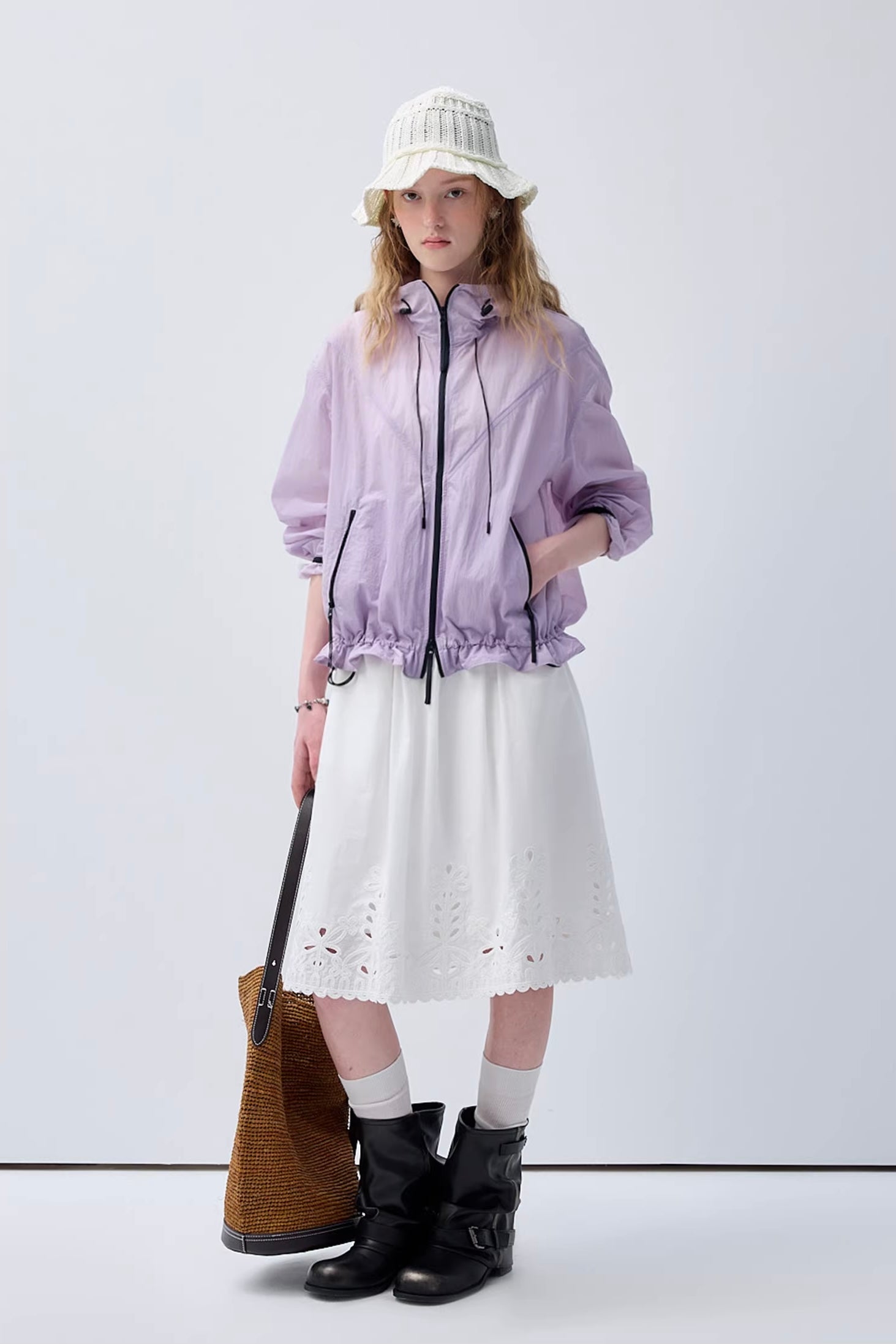 プリーツテクスチャー裾ギャザーデザイン春アウターC3659