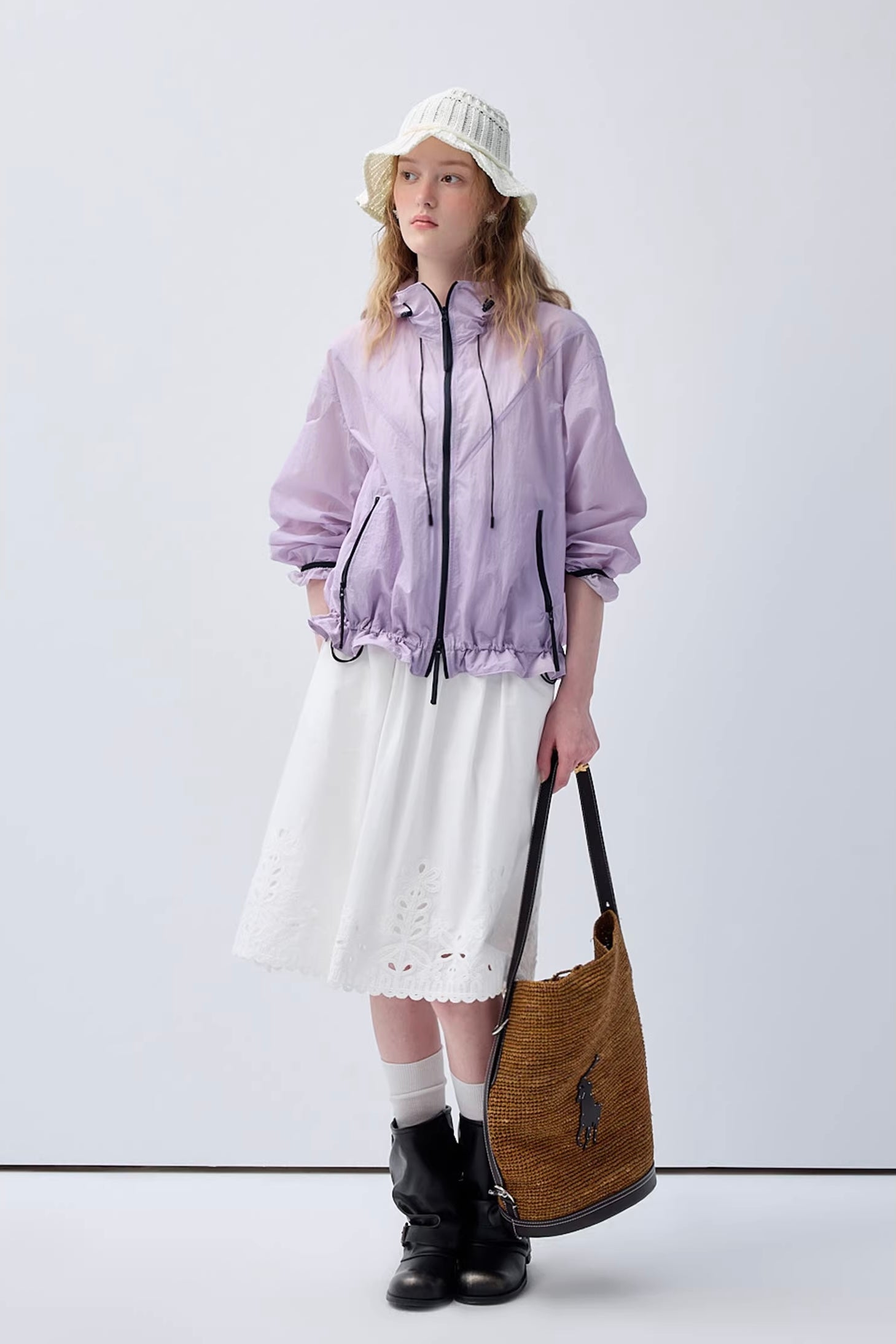 プリーツテクスチャー裾ギャザーデザイン春アウターC3659