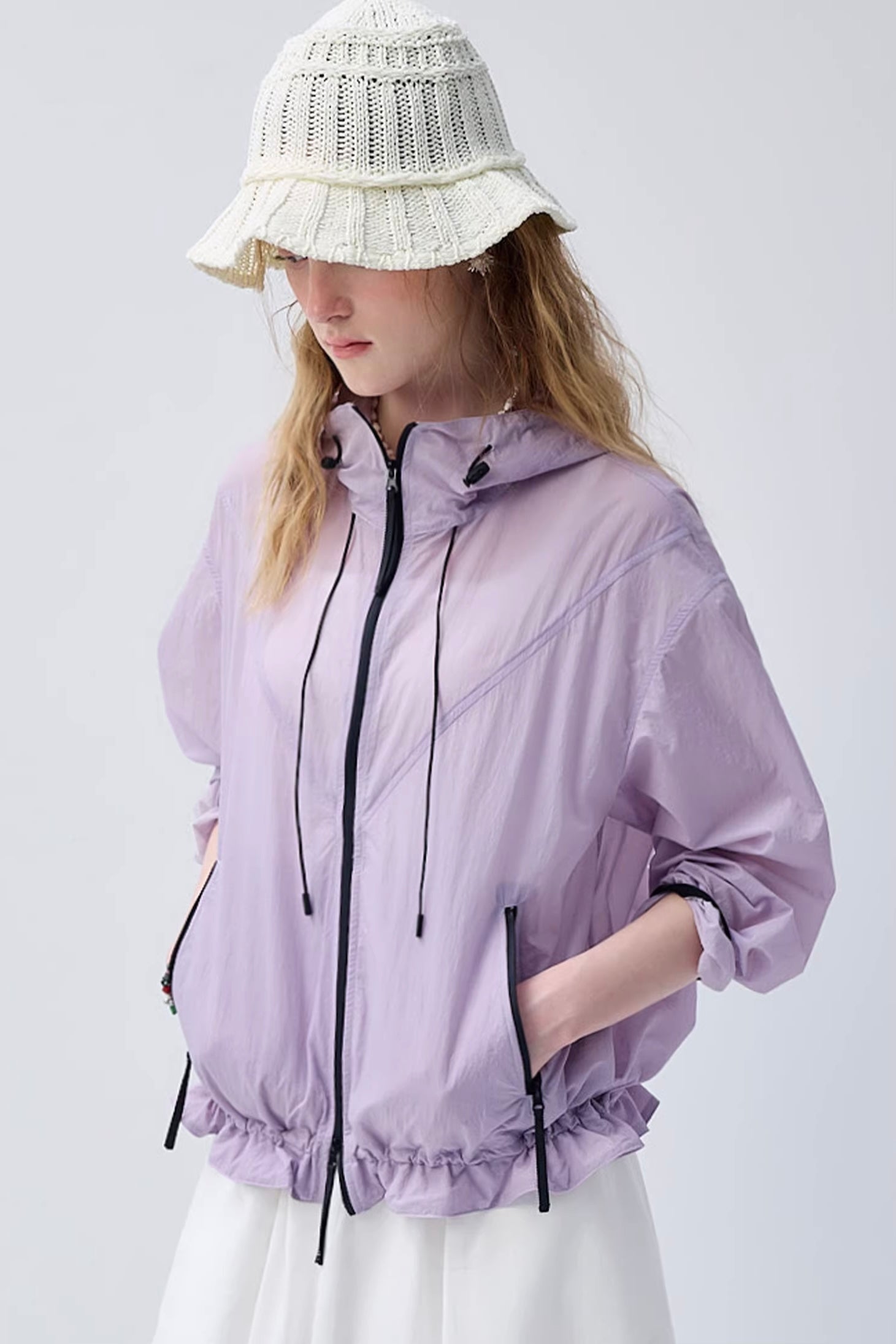 プリーツテクスチャー裾ギャザーデザイン春アウターC3659