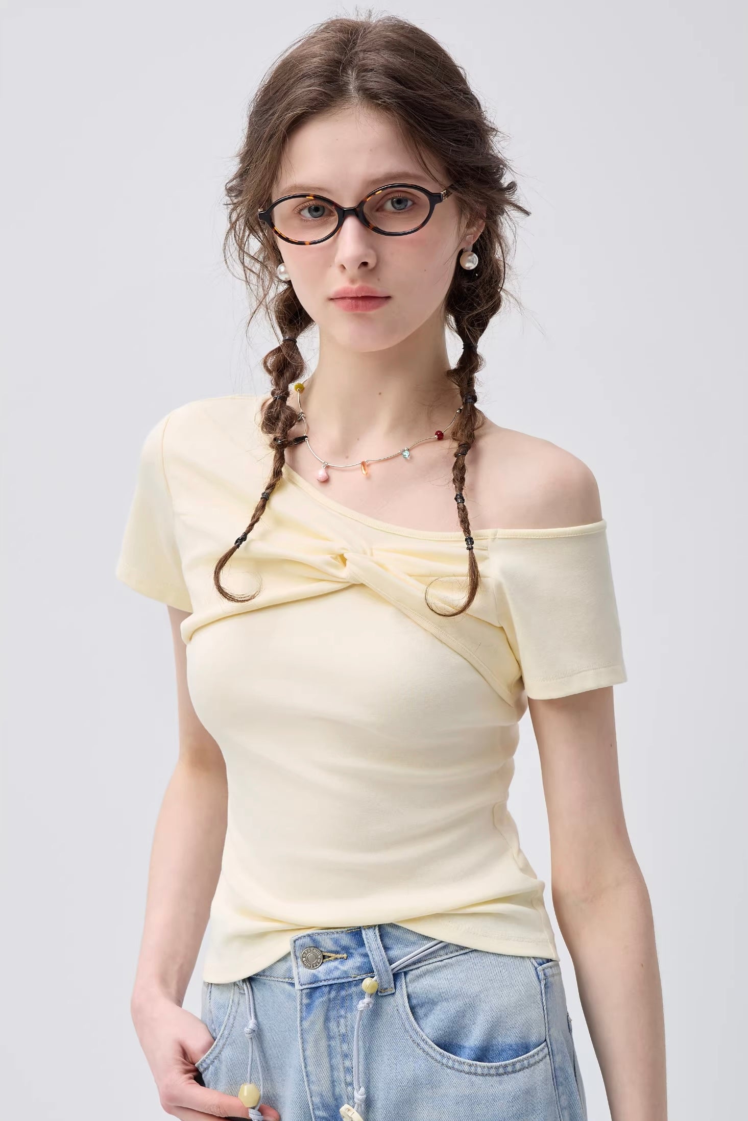 アシメツイストフィットシルエットTシャツC3719