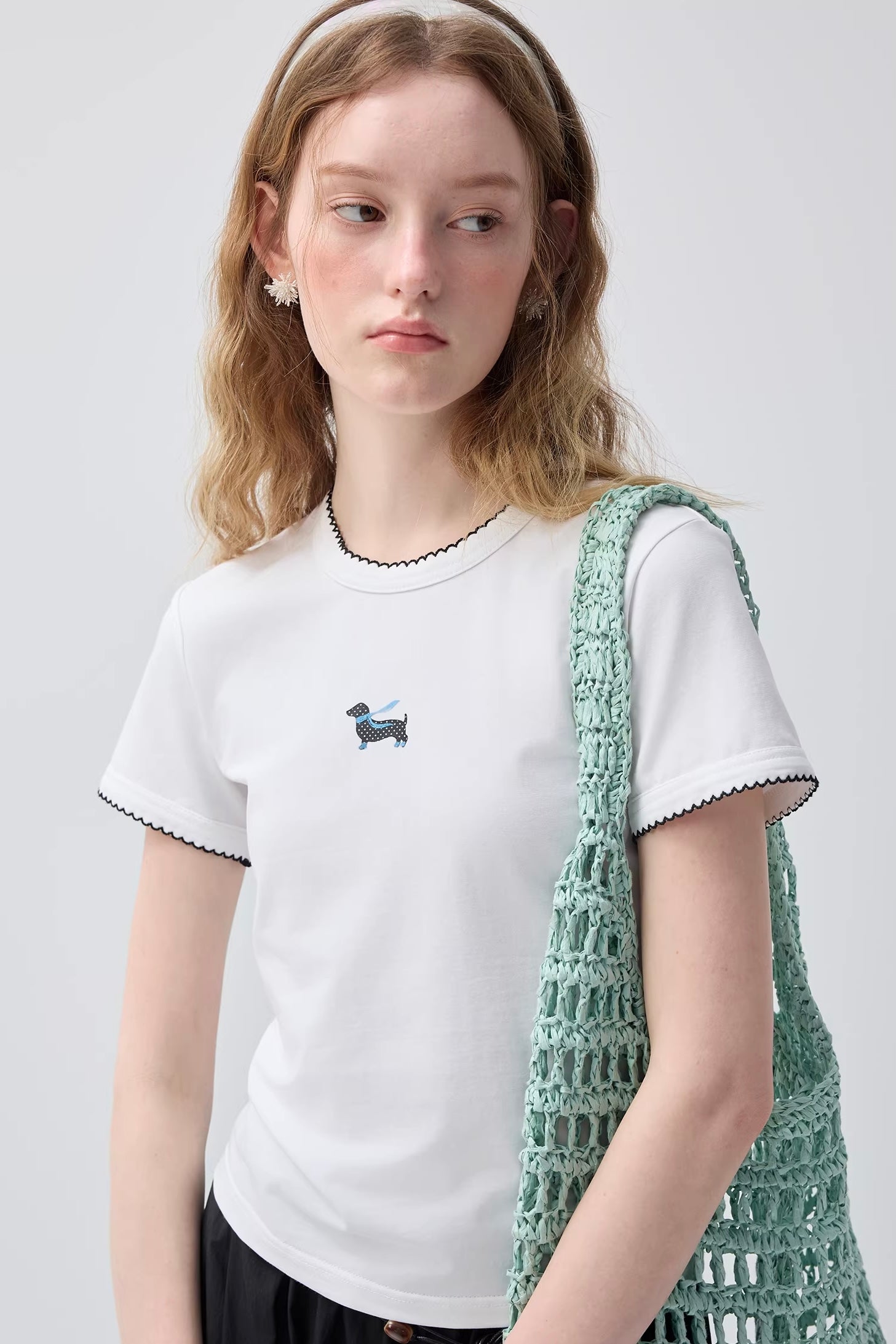 ドッグエンブロイダリーウェーブラインTシャツC3724