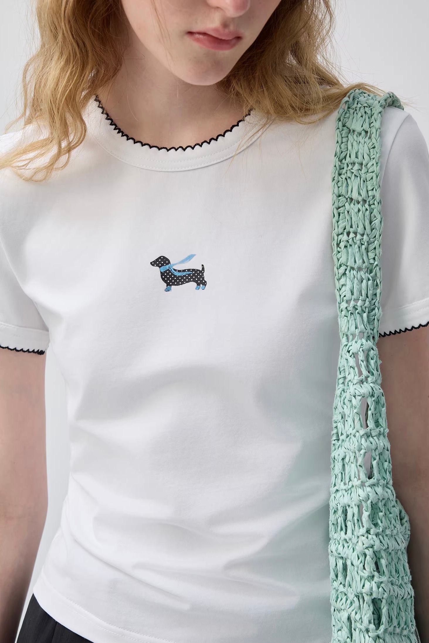 ドッグエンブロイダリーウェーブラインTシャツC3724