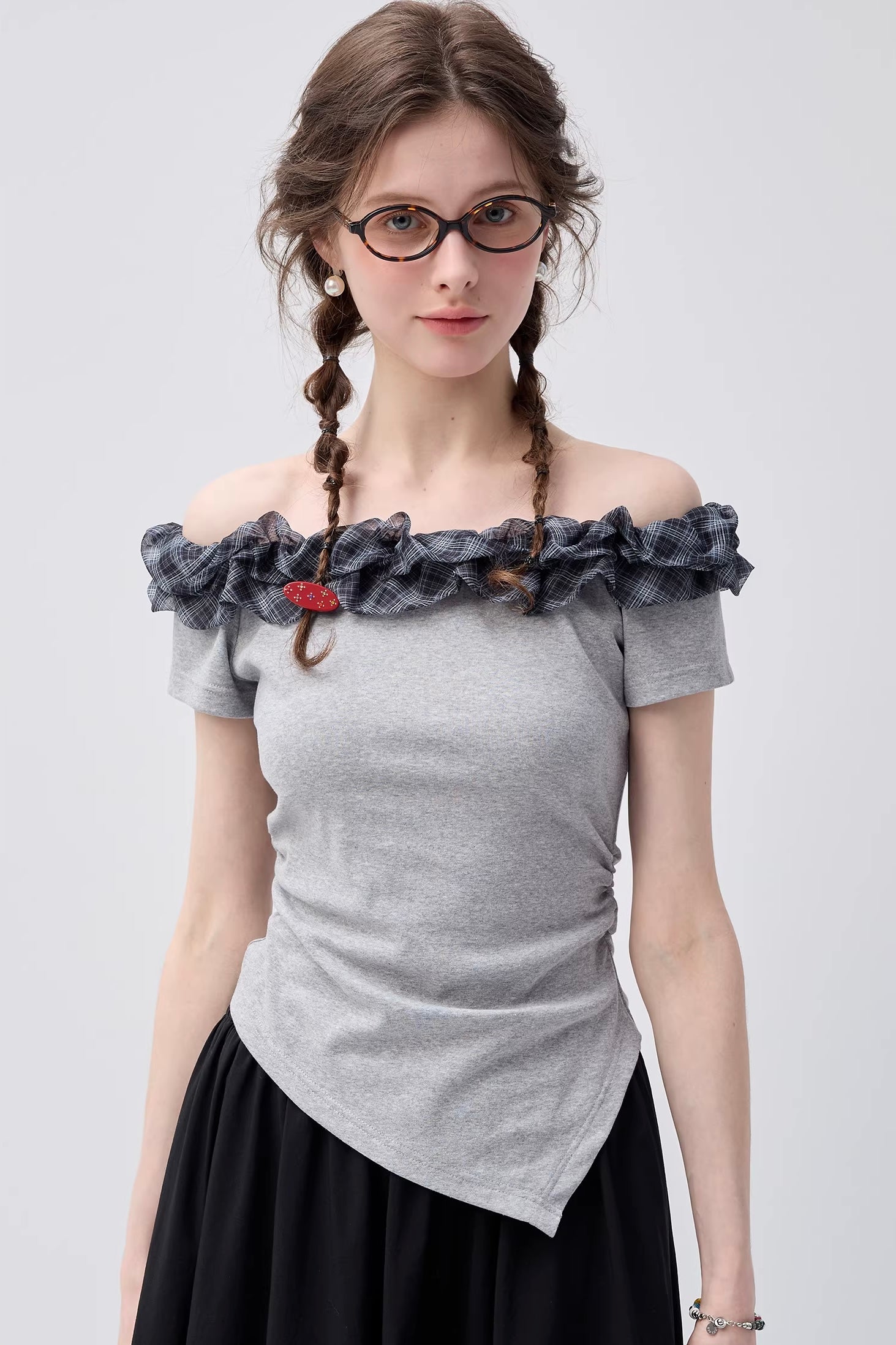 フリルデザインオフショルトップスC3748