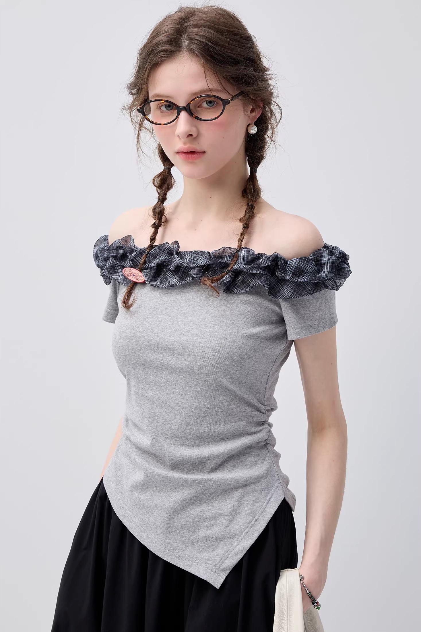 フリルデザインオフショルトップスC3748