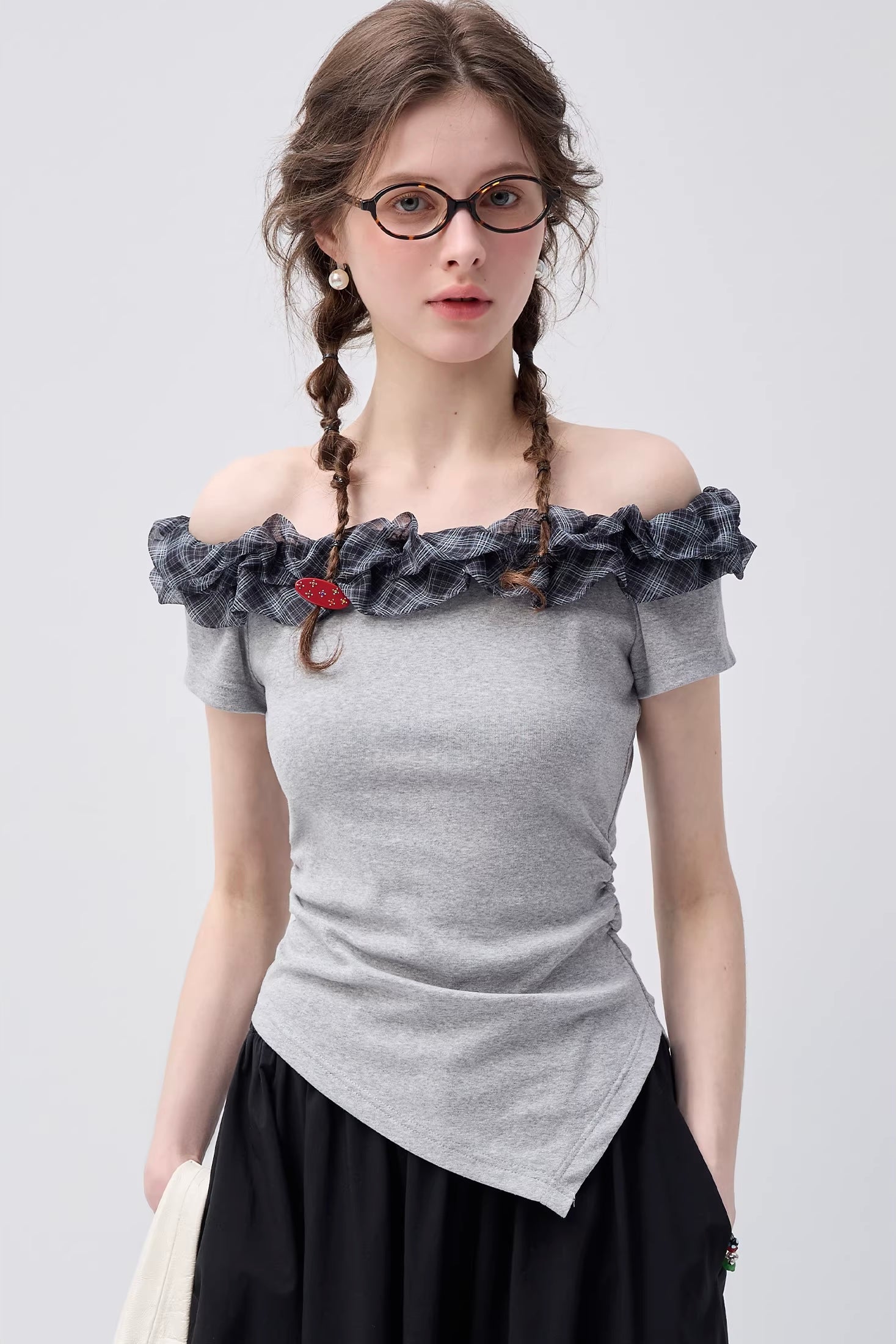 フリルデザインオフショルトップスC3748