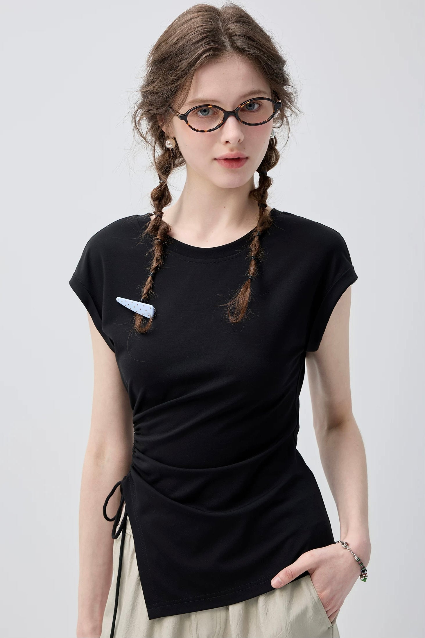 シルエットアップスリットデザインTシャツC3770