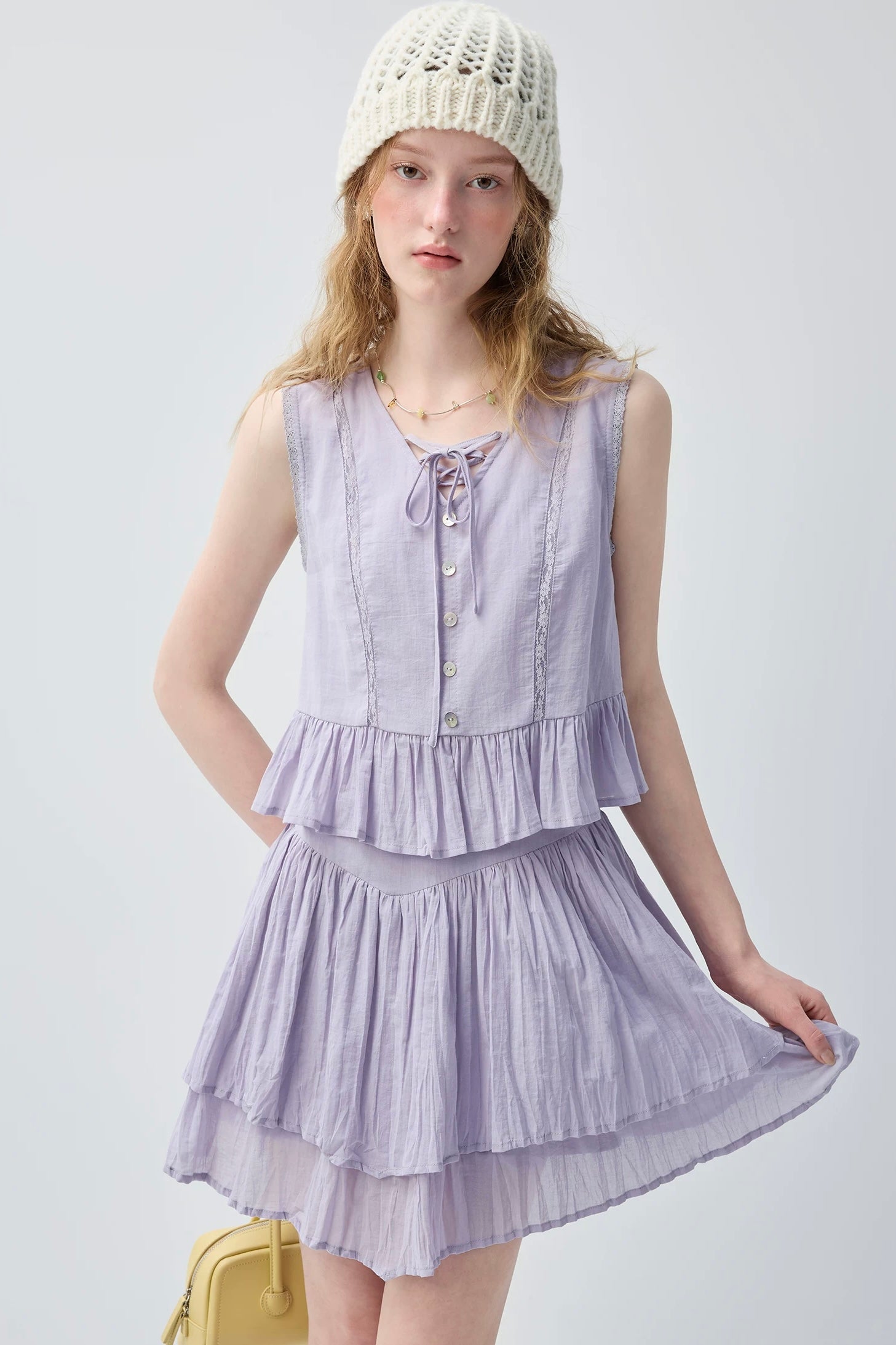 コットンVネックティアードワンピースC3771