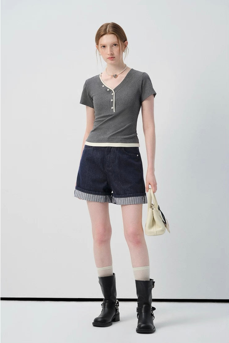 アシンメトリーボタンTシャツ
C2961