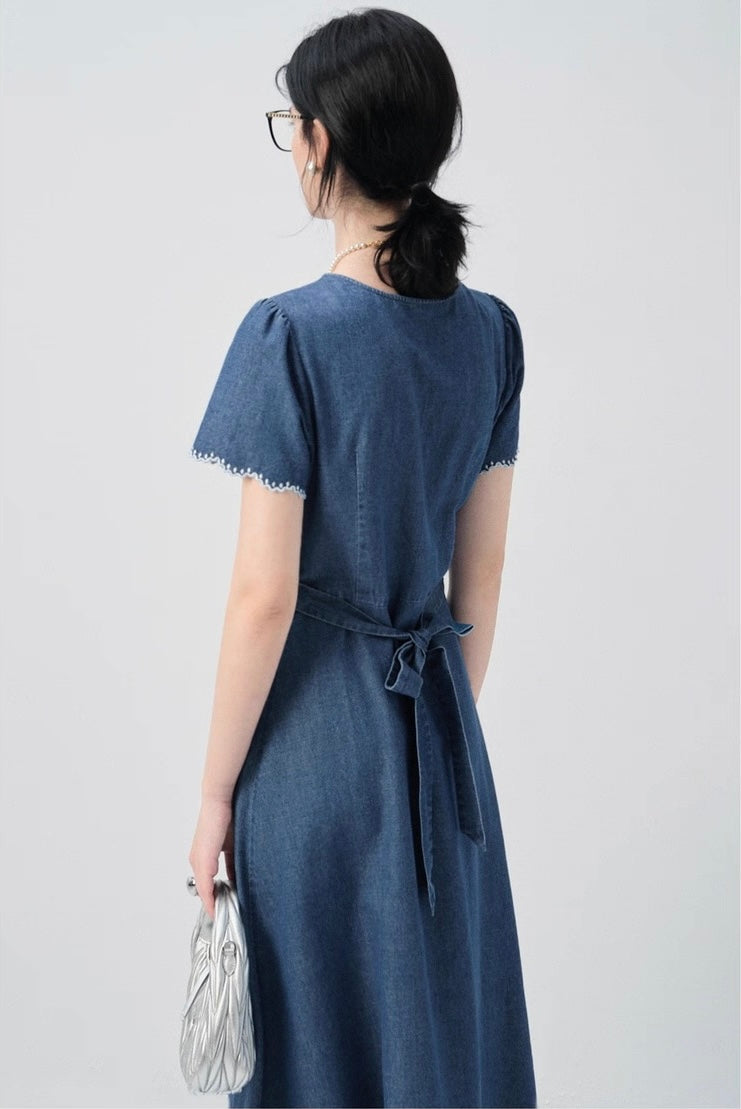 CHICWISH★Vネックワンピース 2色☆ Vネックデニムワンピース C2973