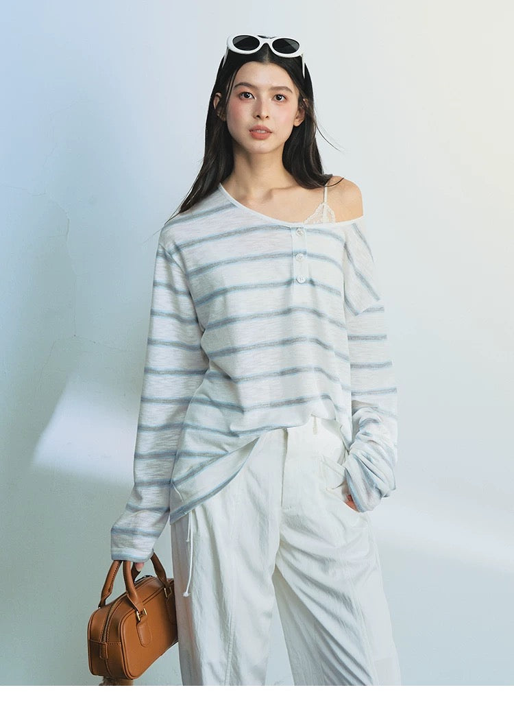 【 】Jeans ストライプ オーバーサイズ Tシャツ ♪ ストライプオーバーTシャツT2672