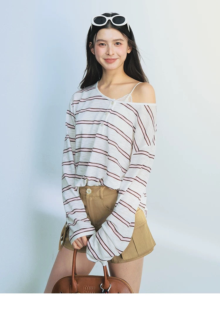 ストライプオーバーTシャツT2672