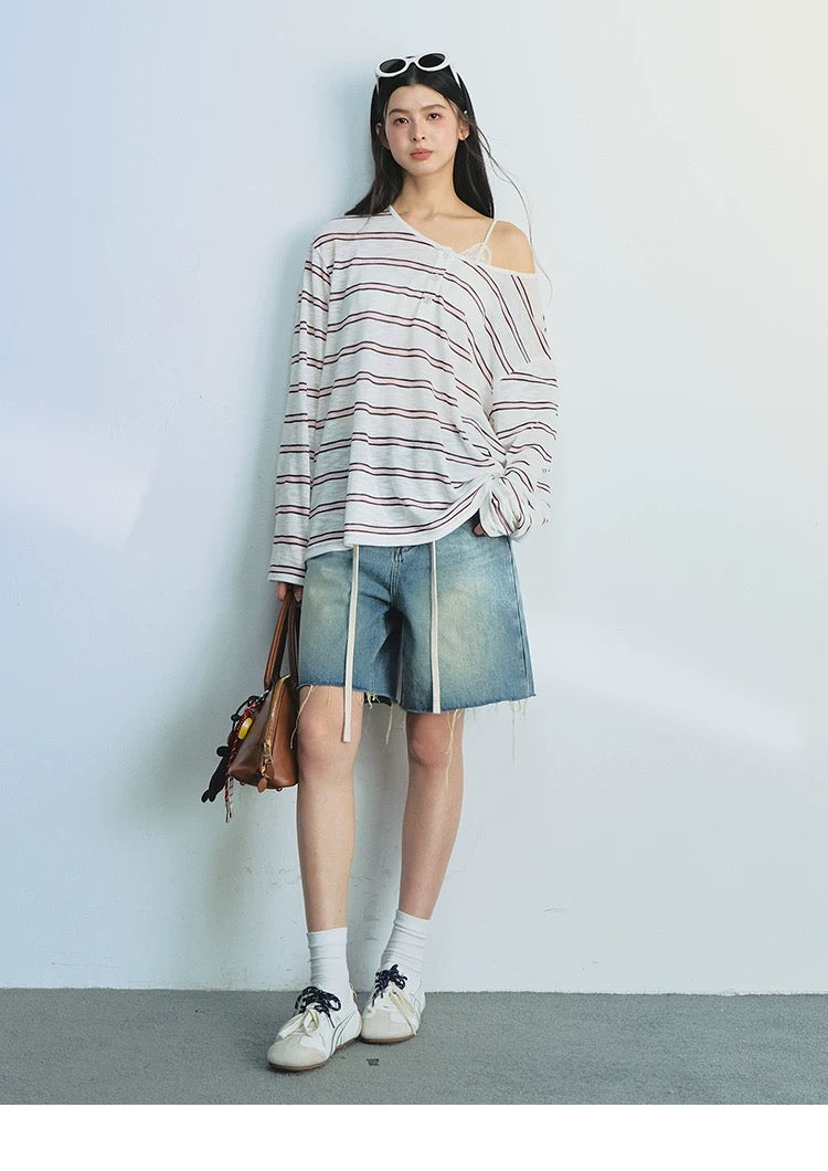 ストライプオーバーTシャツT2672