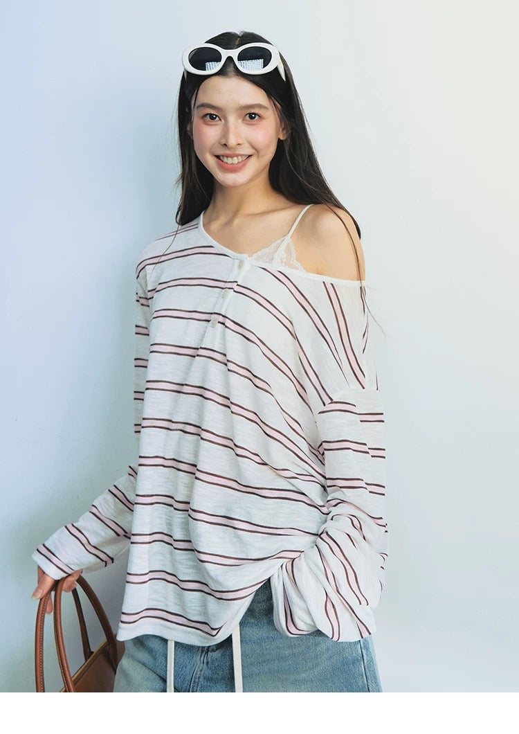 ストライプオーバーTシャツT2672