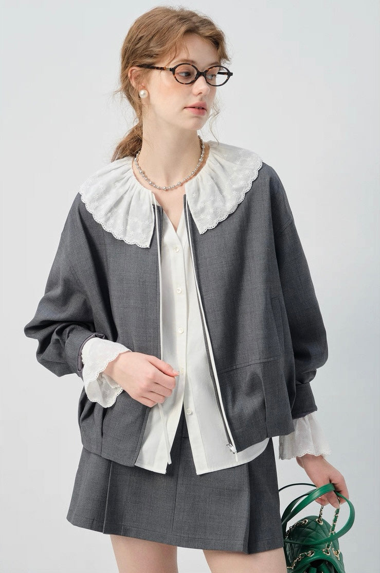 ♦︎SOUP♦︎  スーツ　セットアップ　ジャケット　スカート　グレー 7days Life Styling セットアップ 「洗える」リネンライク