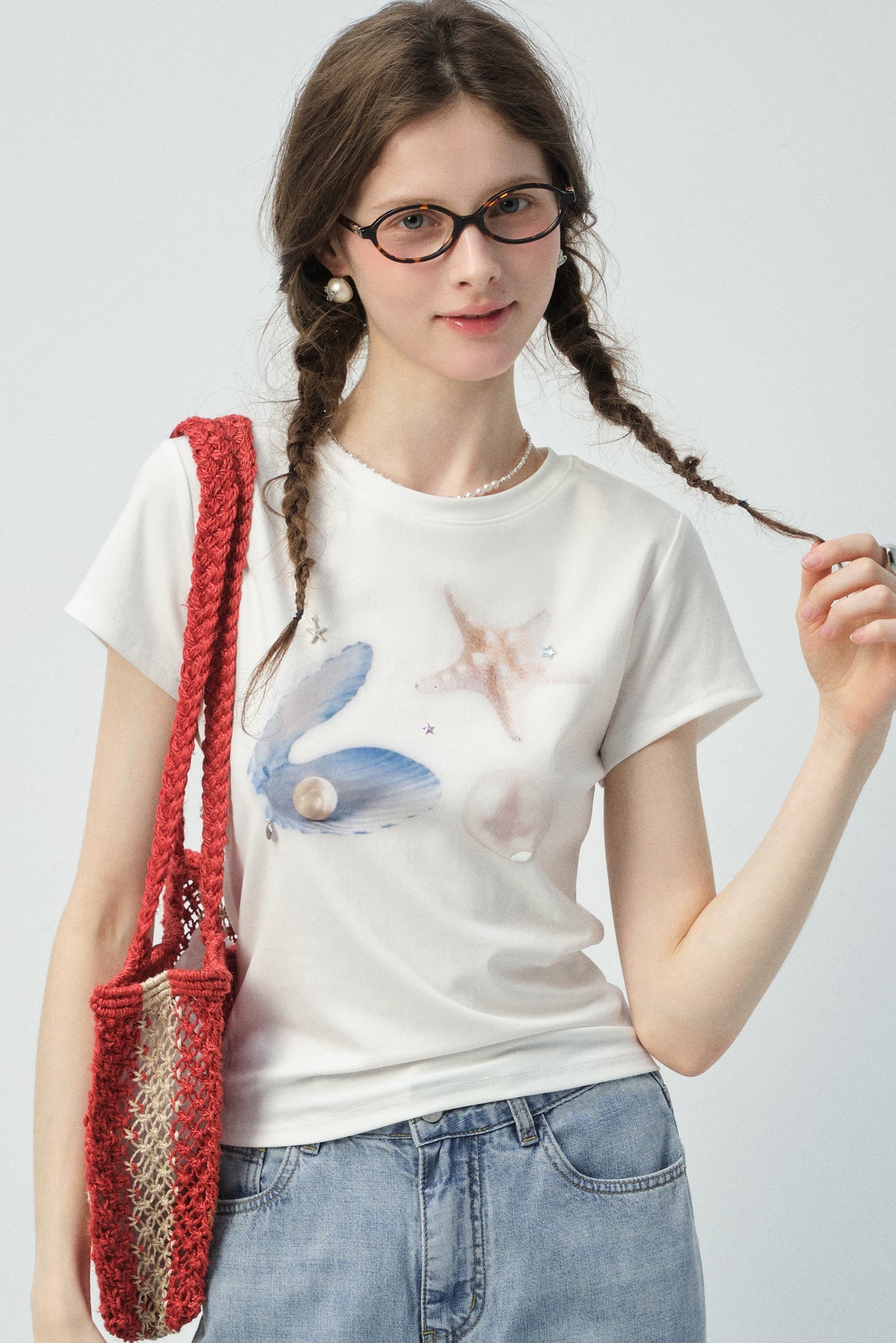 シェルパールプリントTシャツC2912