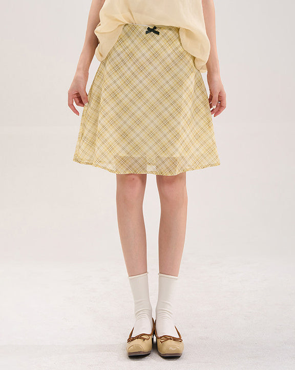 チェック柄シフォンミディスカート C3826