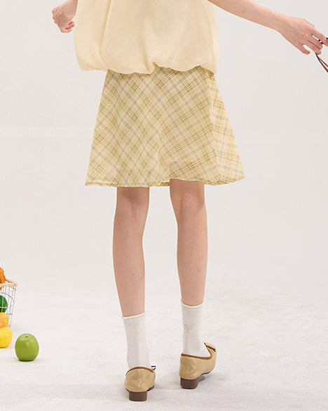 チェック柄シフォンミディスカート C3826