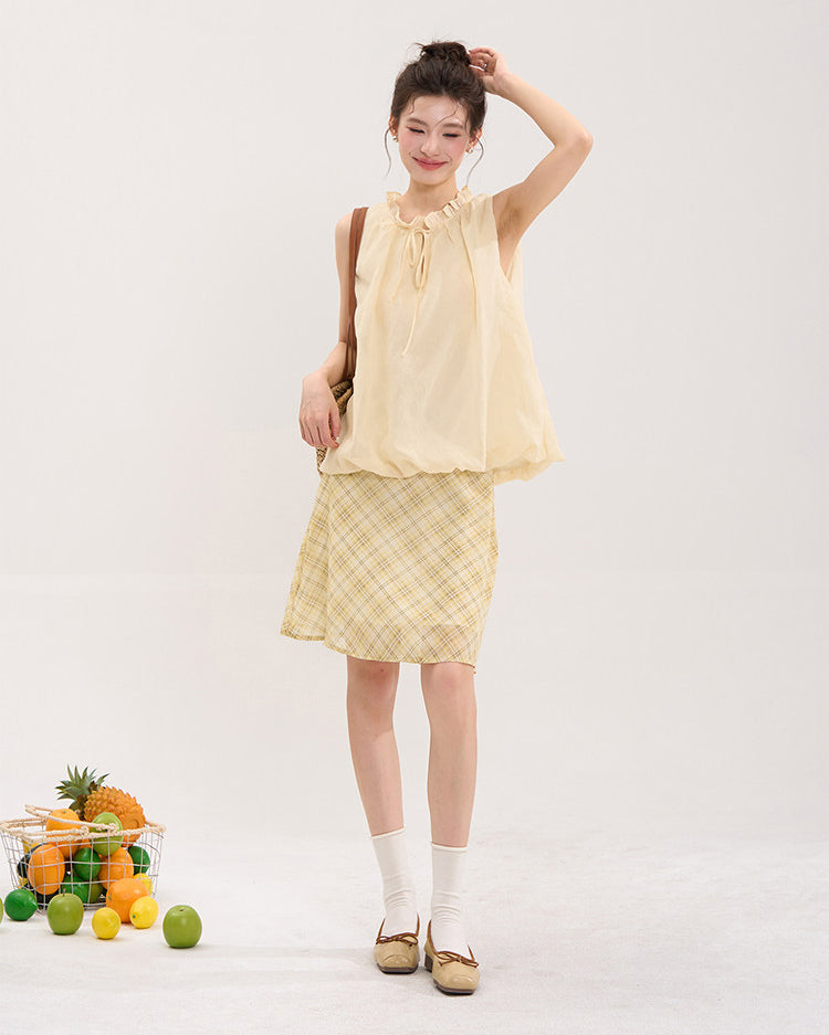 チェック柄シフォンミディスカート C3826